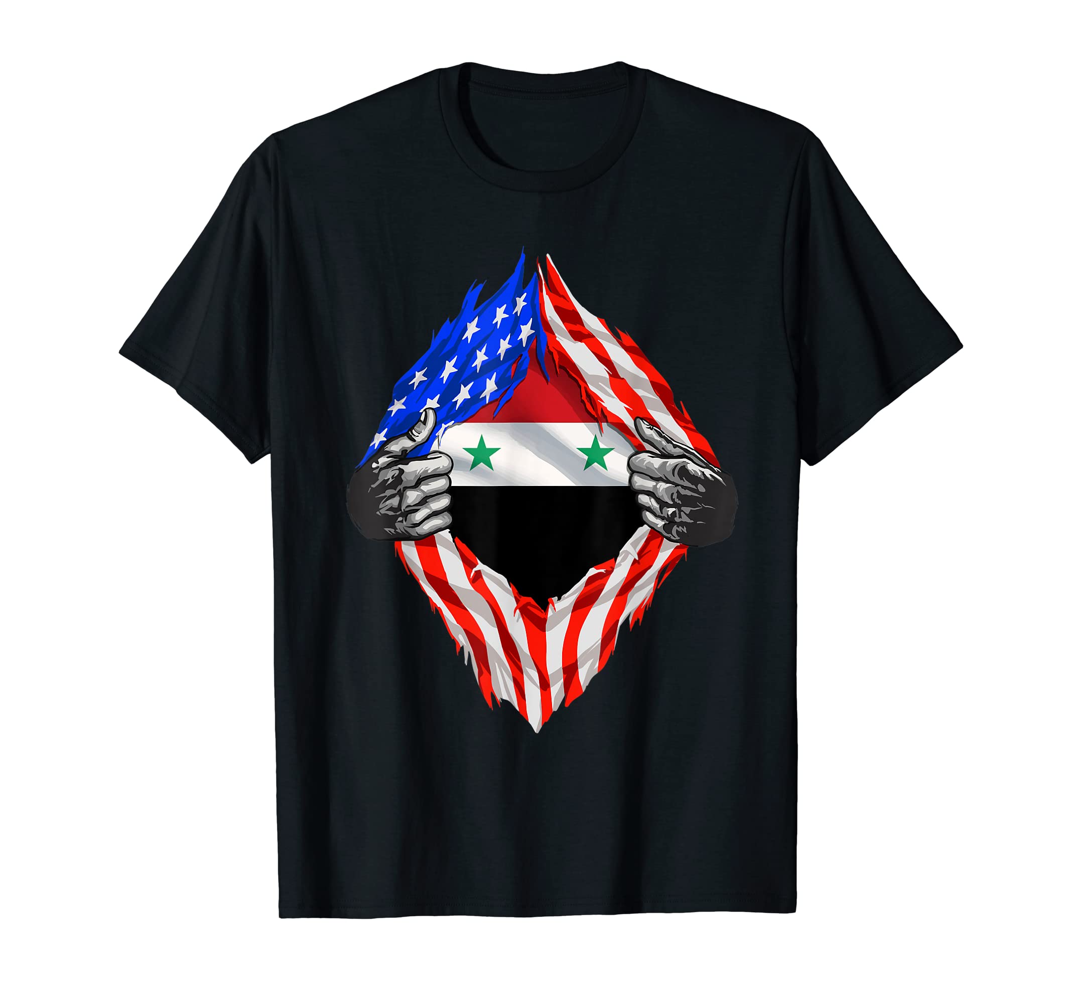 Syria Shirt Super USA Syria Flag Syrian American Roots T-ShirtOEKO-TEX STANDARD 100