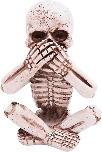 Miniatura 6 de Wowser Esqueletos góticos de tres sabios: Esqueleto de escuchar, ver, hablar no mal, detalles decorativos oscuros, juego de 3 diseños surtidos, 3.25