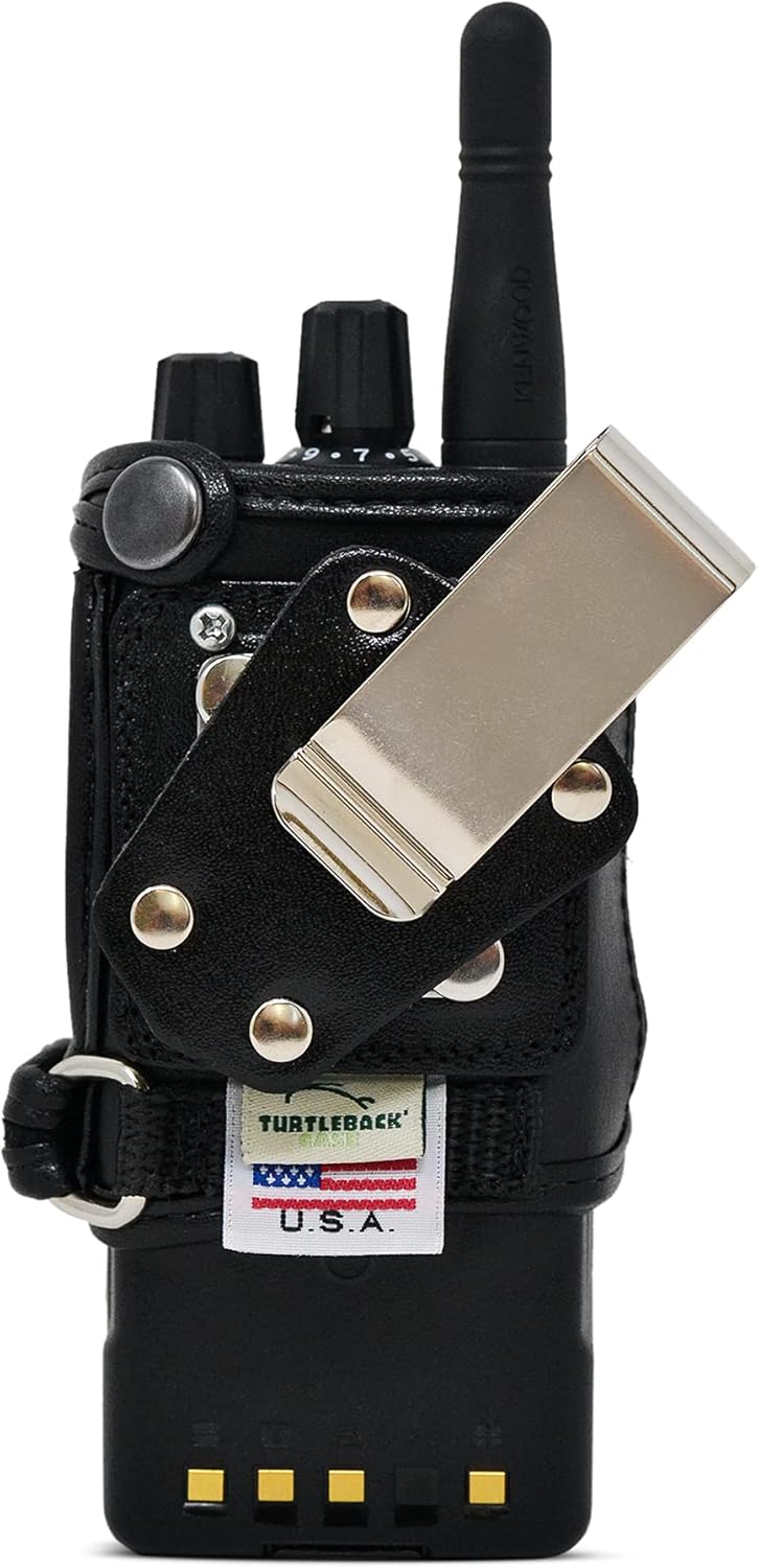 Kenwood NX3200 NEXEDGE Carry Belt Holder Case, Turtleback Holder fits Kenwood NX-3200/3300/3400 Series Radio Black Leather Duty Belt Holster with Heavy Duty Rotating Belt Clip