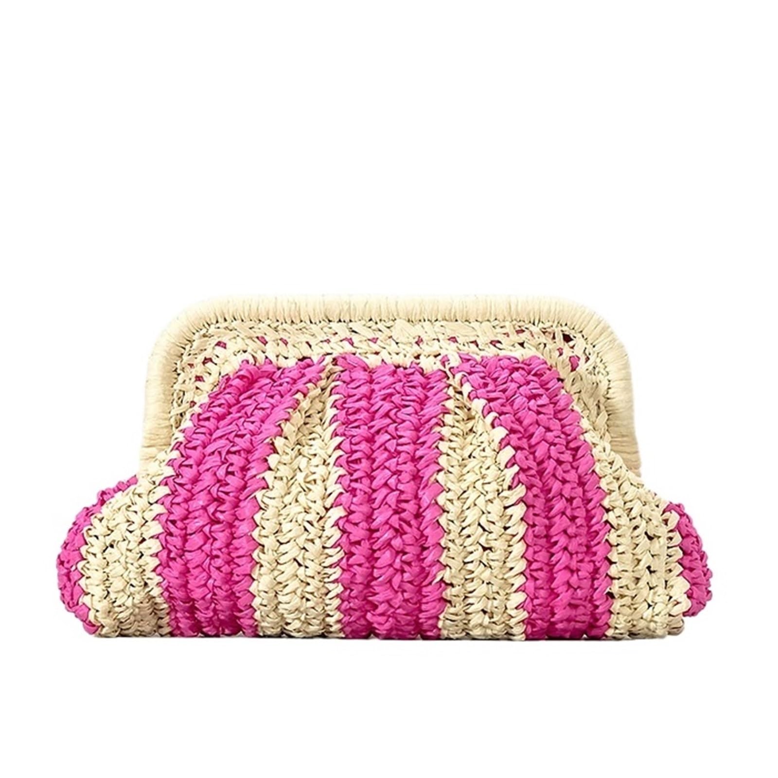 Pochette in paglia a righe for donna Borse a tracolla a in carta intrecciata Borsa casual fatta a mano Per Donna(Pink)