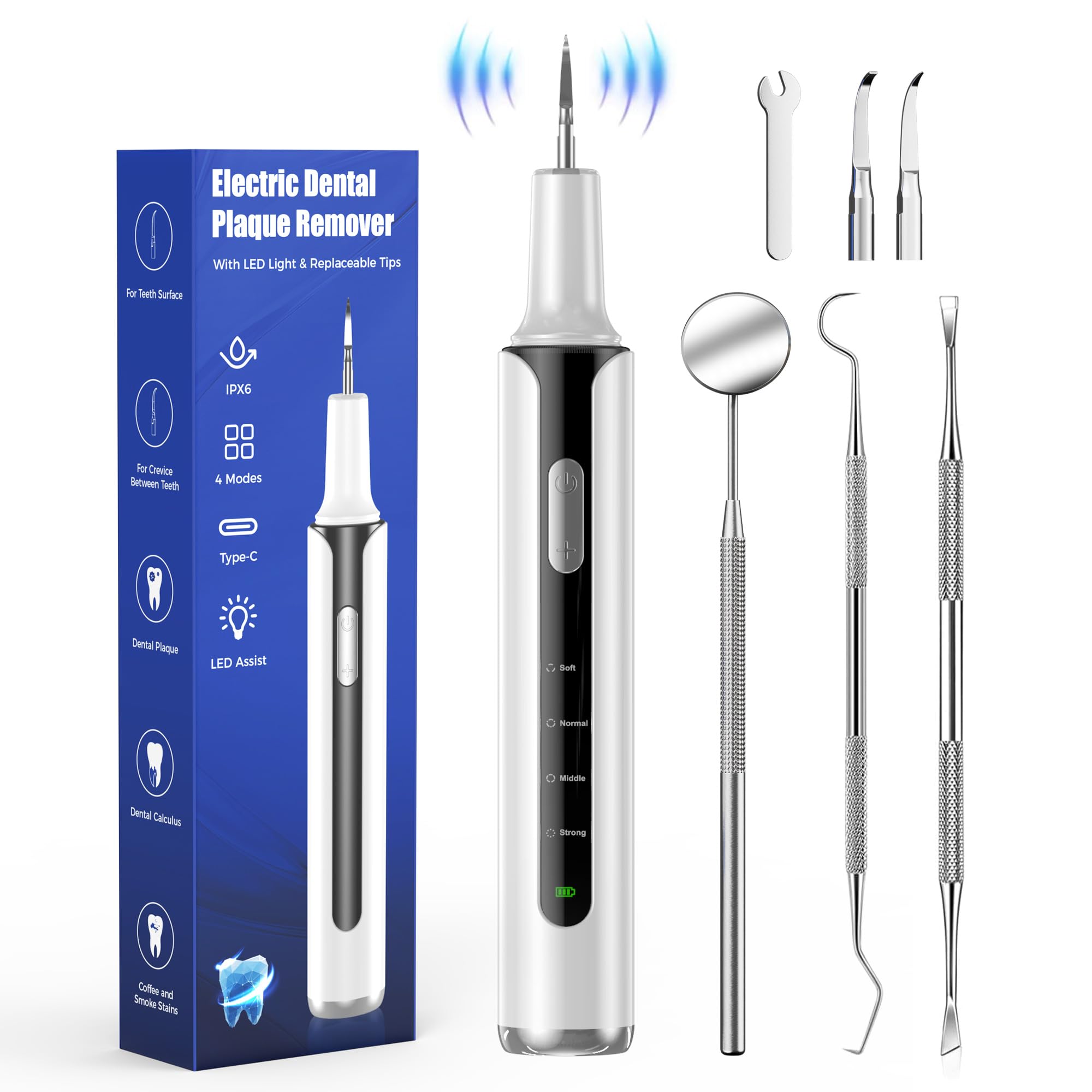 Plaque Remover for Teeth 4-Mode Electric Tartar Remover with LED Light Rechargeable Teeth Cleaning Kit Dental Tools Set