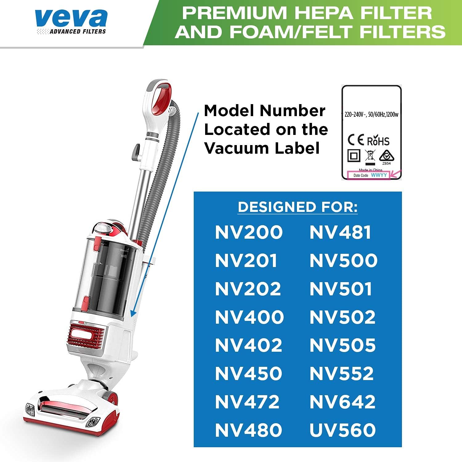 VEVA Premium Vacuum Filter Set with 2 HEPA, 4 Foam, 4 Felt for Shark Rotator Lift-Away Model, 500, 501, 502, 505, 552 and UV560 : Home & Kitchen