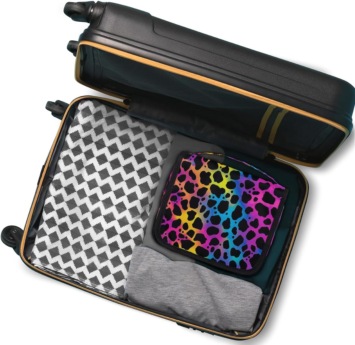 Hanging Toiletry Bag Animal Leopard Print Skin Cosmetics Makeup Bags with Hook Portable Multifunction Travel bag Wash Bathroom Organizer for Women Girls