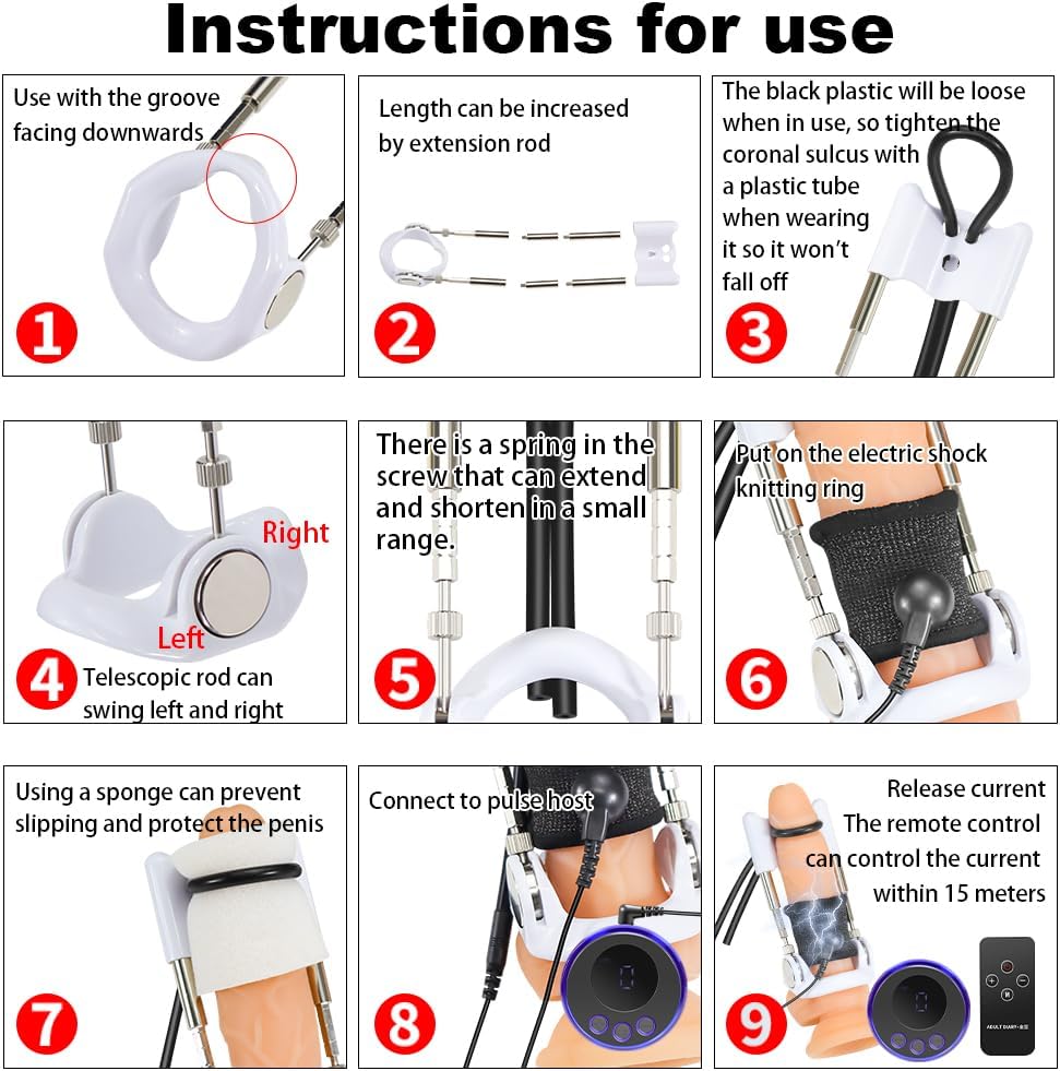 Heuceo Electrical Stimulation Male Penis Glans Extender Enlargement System Set, Adjustable Stretching Kit BDSM Sex Toys for Men, Longer Erection Time Wearable Relaxing Massage Penis Training Device