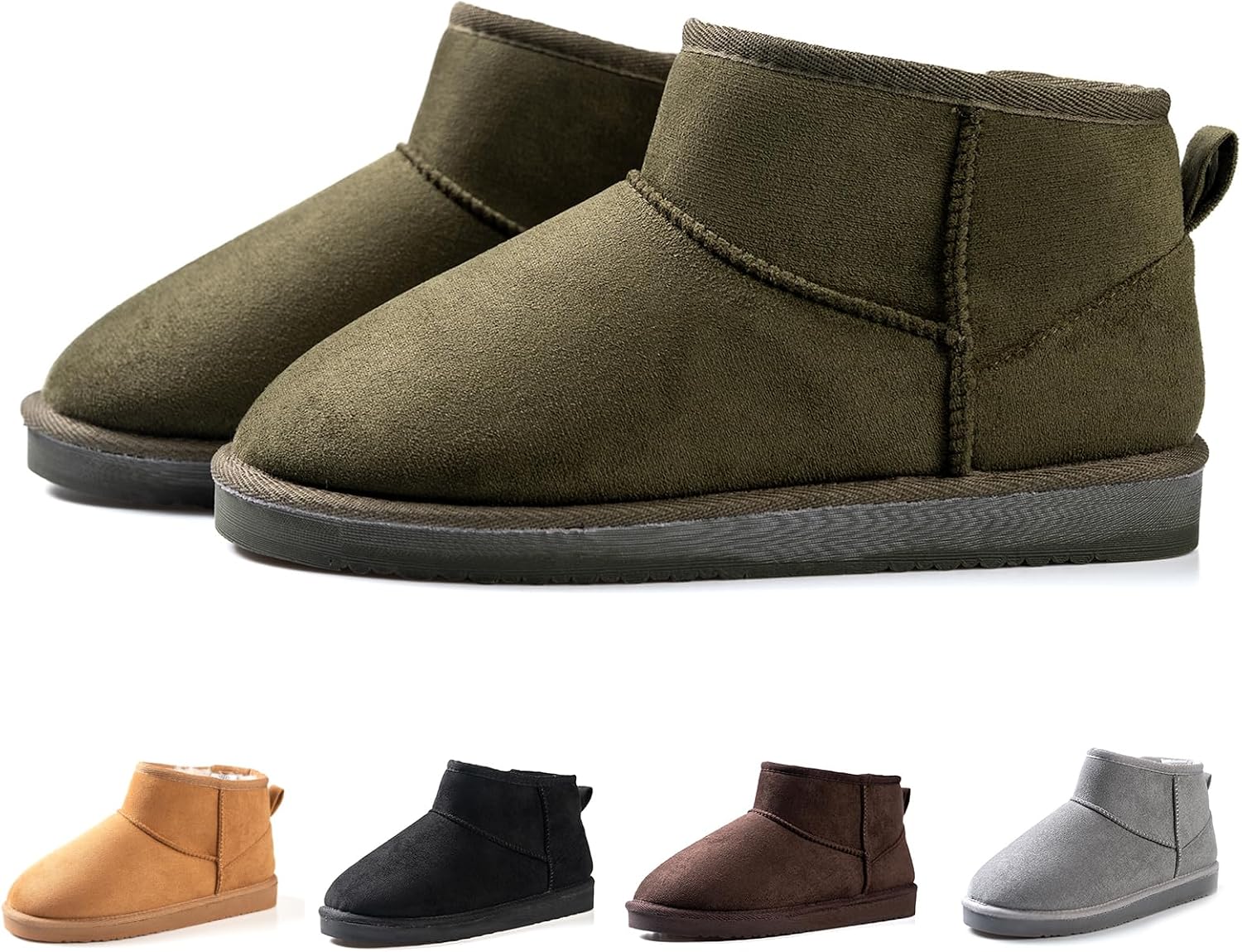 Snow Boots, Soft Faux Suede-Non-Slip TPR Sole Ankle Boots