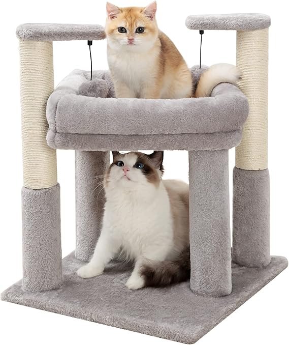 Made4Pets Cat Tree, Cat Scratching Posts for Indoor Cats, Cute Cat Tower Grey Carpet with