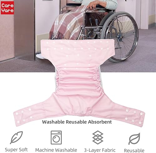 Miniatura 7 de Paquete de 4 pañales de tela para adultos con insertos de pañales, pañales impermeables para adultos, pañales ajustables reutilizables con broches a