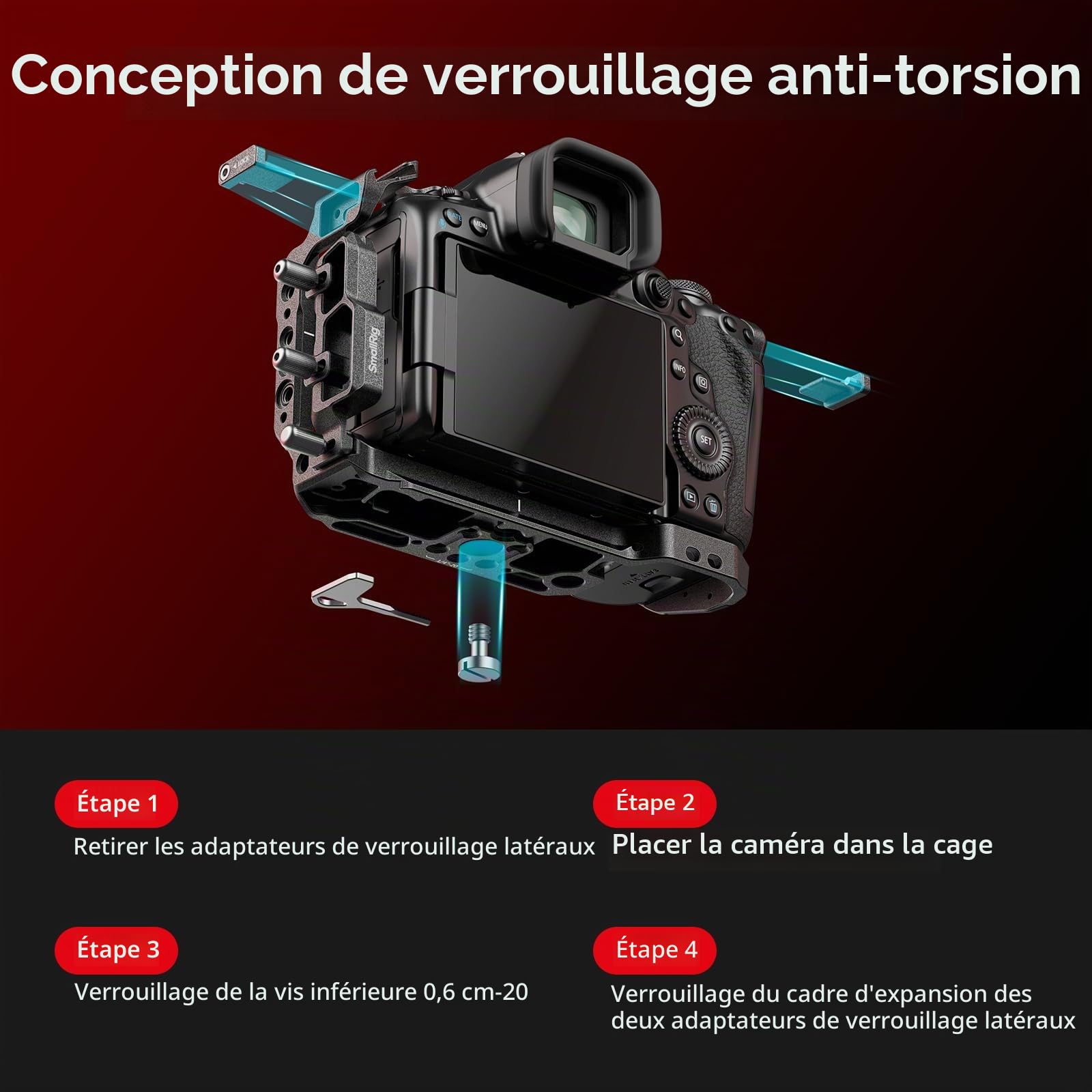 SMALLRIG Cage Kit pour Canon R5 Mark II avec Poignée Supérieure et Serre-câble Dédié, Support pour Appareil Photo en Alliage d'Aluminium avec Griffe HawkLock, Trous Filetés - 4976