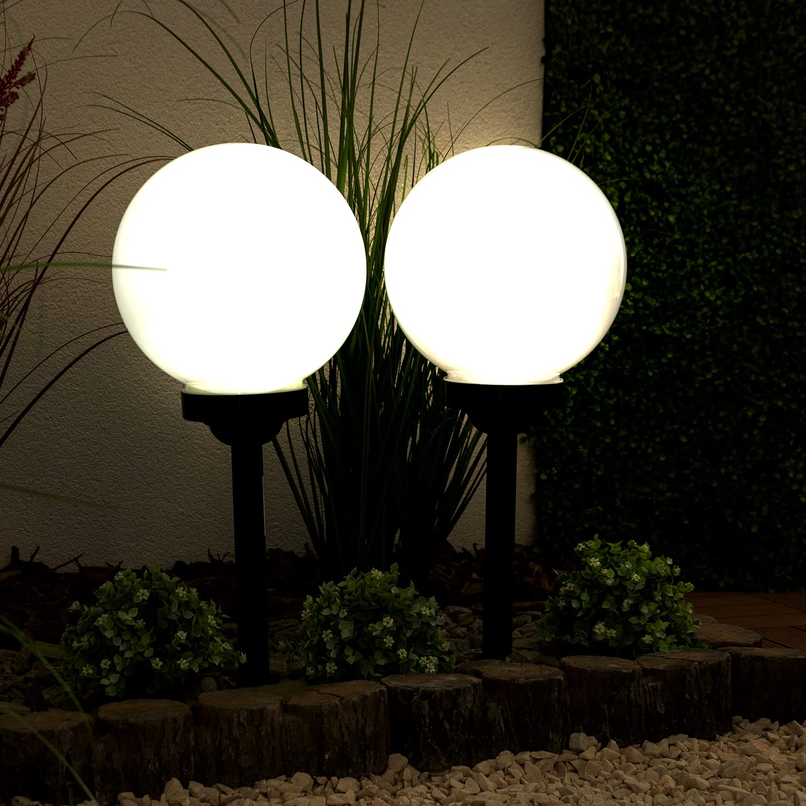 1 sfera solare per il giardino, sfera luminosa, a energia solare, sensore crepuscolare, lampada da giardino, lampada da esterni, lampada a stelo a LED, IP44, luce bianca fredda, 6500 K, con