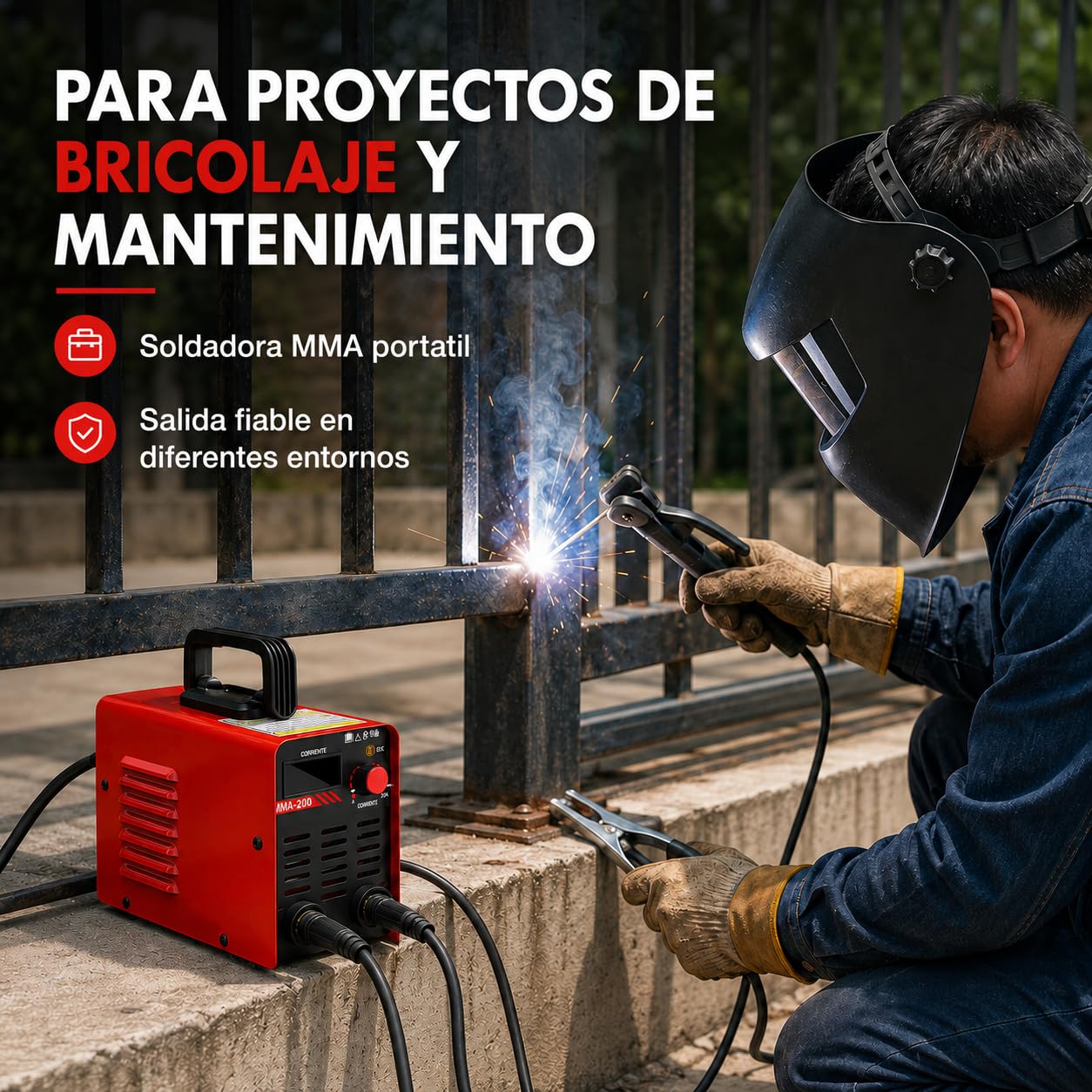 Soldadora de electrodo MMA de 200 A, soldadora de arco de 220 V con pantalla LED, kit con casco de soldadura, martillo para escoria, cepillo con arranque en caliente