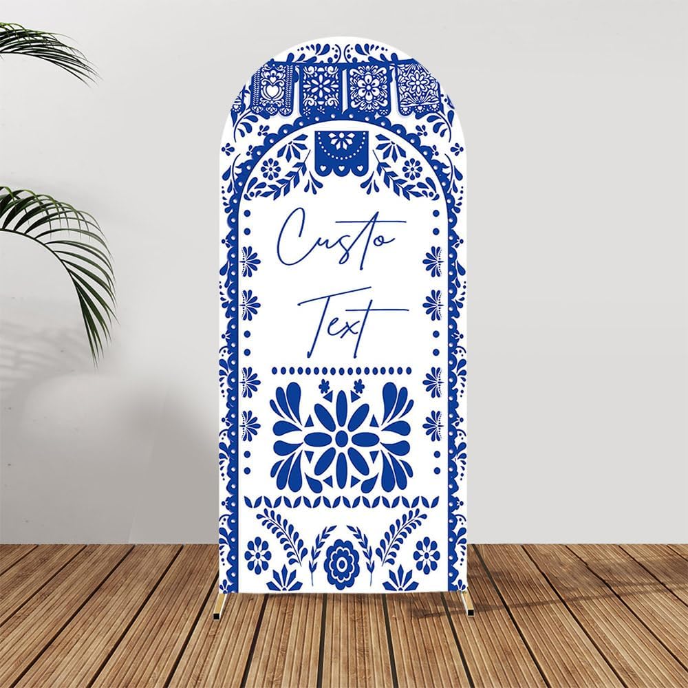 AIBIIN 6.5ft Cielito Lindo Custom Arch Backdrop Cover, Blue and White Mexican Talavera Personalized Arch Cover for Baby Shower Wedding Birthday, 2-Sided Round Top Chiara Mexican Themed Arch Decor image 3