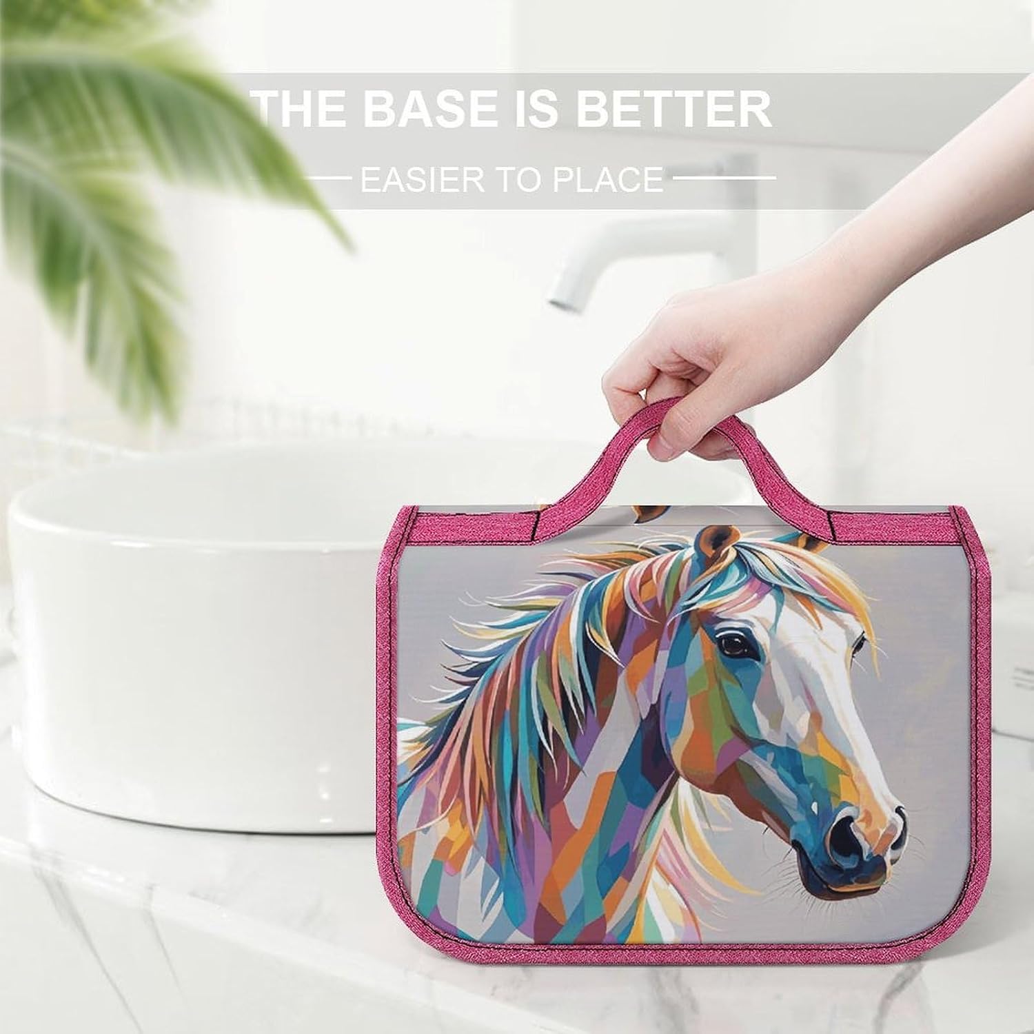 Colorful Horse Toiletry Bag with Hanging Hook Large Travel Cosmetic Organizer Waterproof Portable Makeup Storage Multiple Compartments Bag for Men Women Bathroom image 3