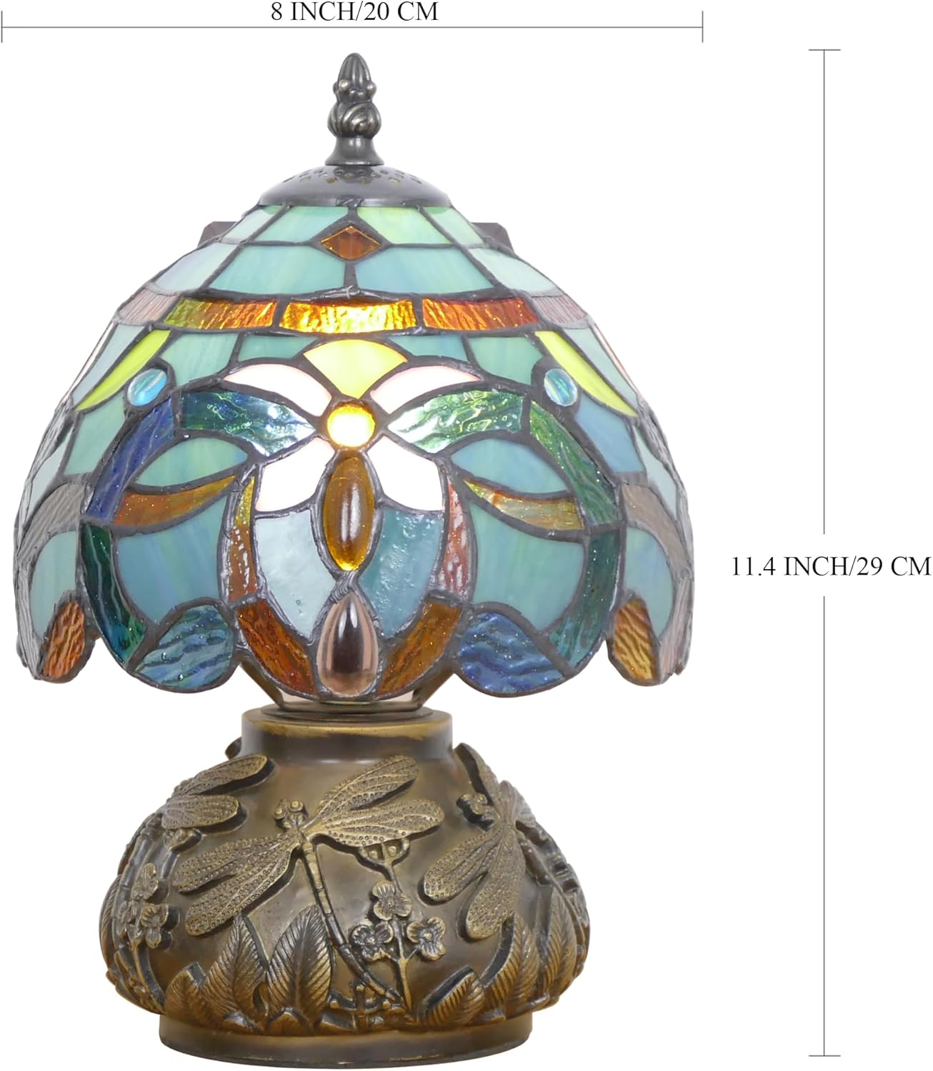 Small Tiffany Lamp Mini Stained Glass Table Lamp Mushroom Memory Sympathy Lamp 8X11 Inch (Sea Blue Baroque)