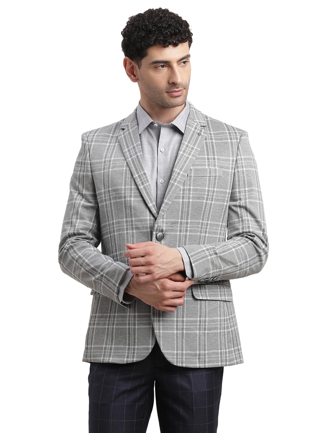 turtle Men Poly Viscose Notch Lapel Collar Grey Single Breasted Casual Blazer-picture-22