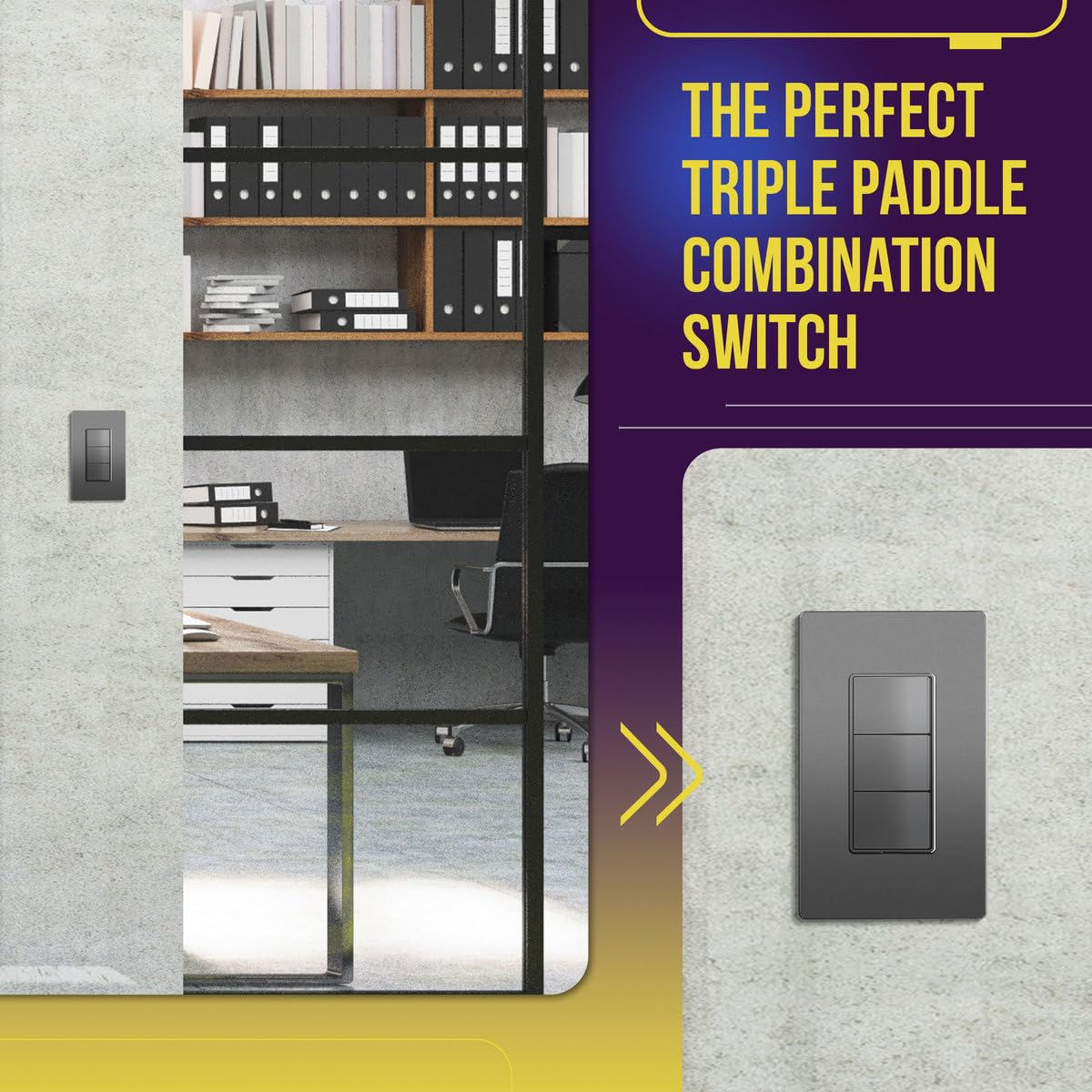 ENERLITES Elite Series Triple Decorator Screwless Wall Plate, Combination Paddle Switch, Ground Terminal, Single Pole - Image 3