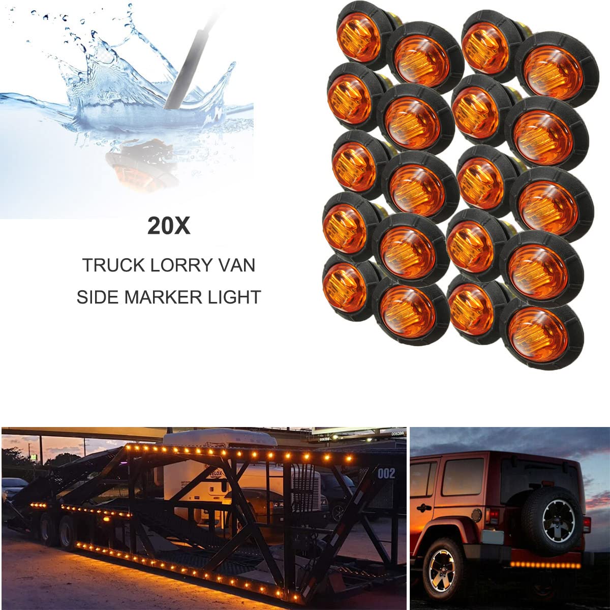 20PCs 12V/24V Round Side Marker Lights, 3/4" LED Front Rear Side Marker Indicators Light, Super Bright Indicator of Position Lamps For Truck Trailer Van Caravan Lorry Car Bus (Amber)