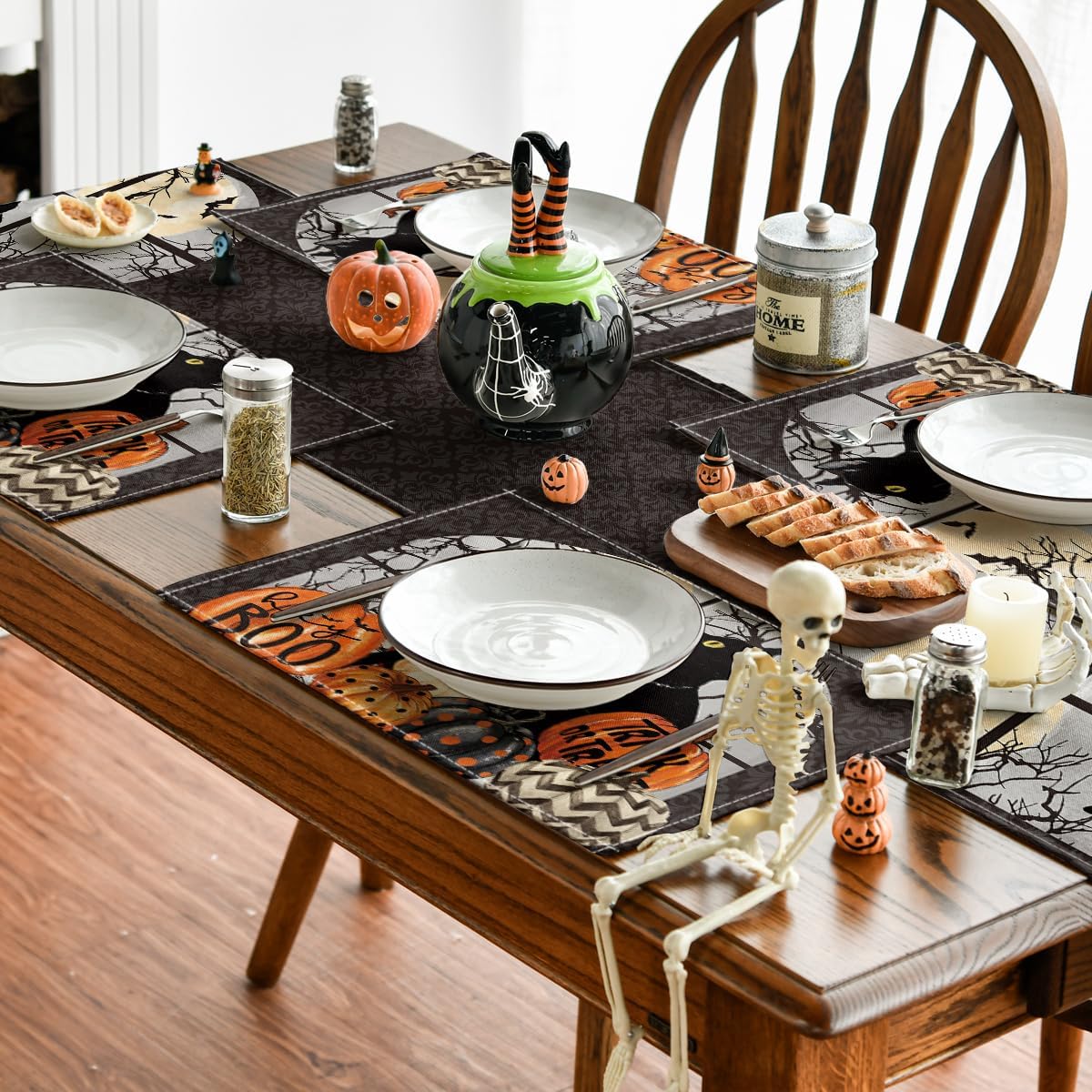 Artoid Mode Boo Black Cat Pumpkins Halloween Placemats Set of 4, Trick Or Treat 12x18 Inch Seasonal Fall Holiday Table Mats for Party Kitchen Dining Decoration