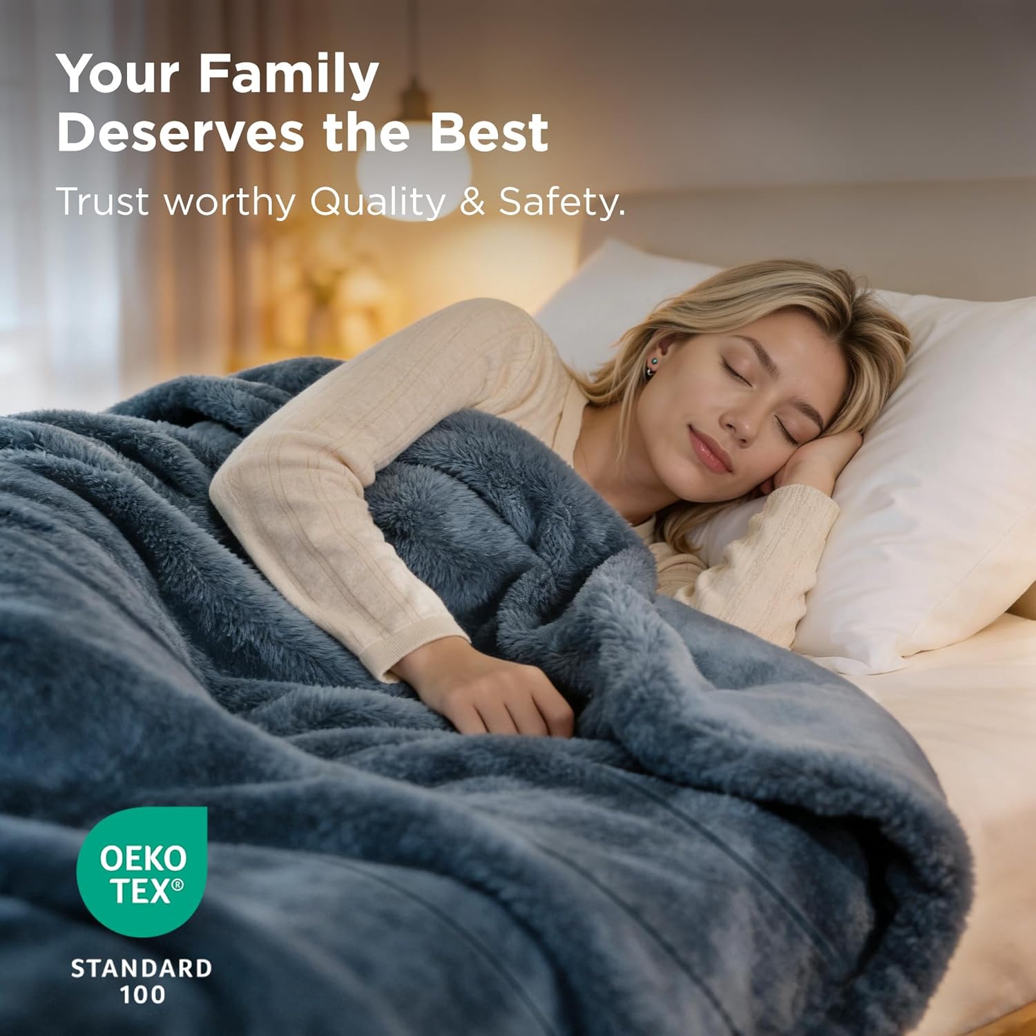 Sophia & William Throw Blanket for Couch Sofa(90x90 Inches) - Faux Fur Throw Soft Cozy, Gifts for Women, Blue - Image 3