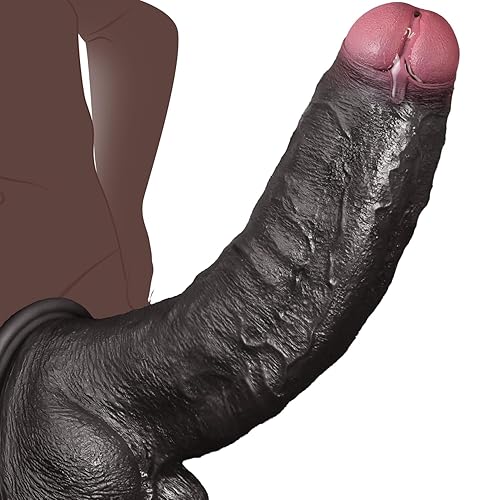 Pure Black Huge Thick Dildo Sex Toy with Unique Glans, 10.8 Inch Realistic Big Black Dildo with Suction Cup, Adult Toys Soft Silicone Dildos for Men Women