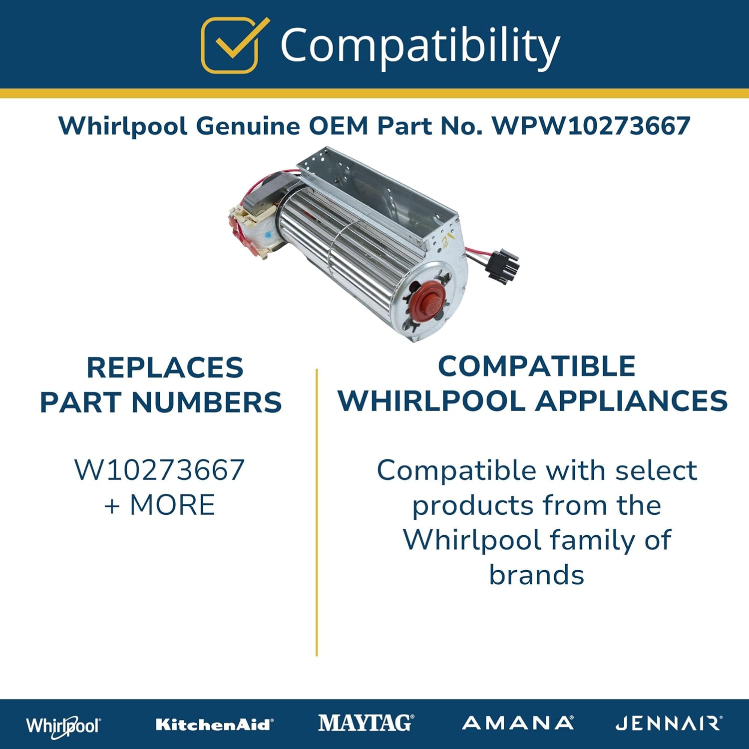 Whirlpool WPW10273667 Genuine OEM Wall Oven Cooling Fan Assembly Replacement Part