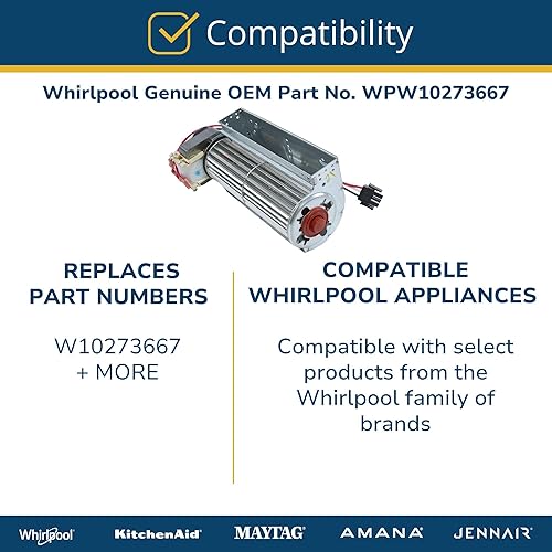 Miniatura 5 de Whirlpool W10273667 Montaje de ventilador de refrigeración para horno de pared Pieza original del fabricante de equipos originales (OEM)