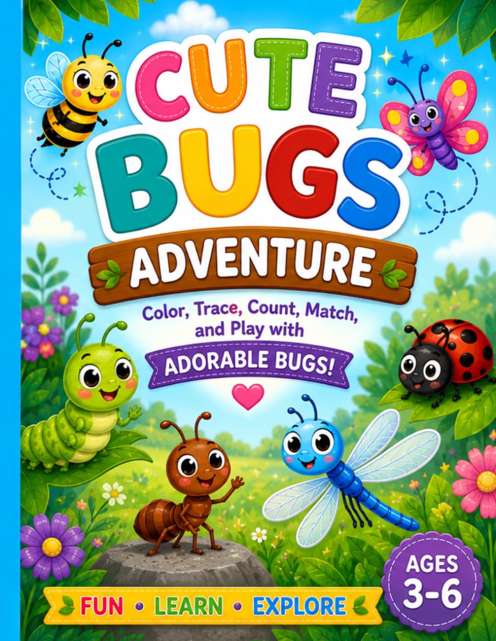 Cute Bugs Adventure Book- Color, trace, count, match, and play with adorable bugs!