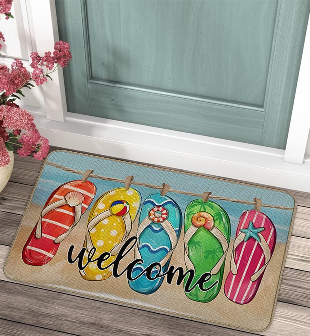 beach door mat,Welcome Flip Flops Beach Mat,beach door mats outdoor indoor entrance,summer door mat outdoor 17x30 Doormats, ZH01-DD-060