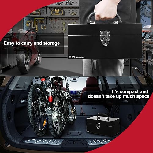 Miniatura 6 de P.I.T. Caja de herramientas de 12 pulgadas, pequeña caja de herramientas portátil de acero con cierre de pestillo de metal para el hogar, almacén,