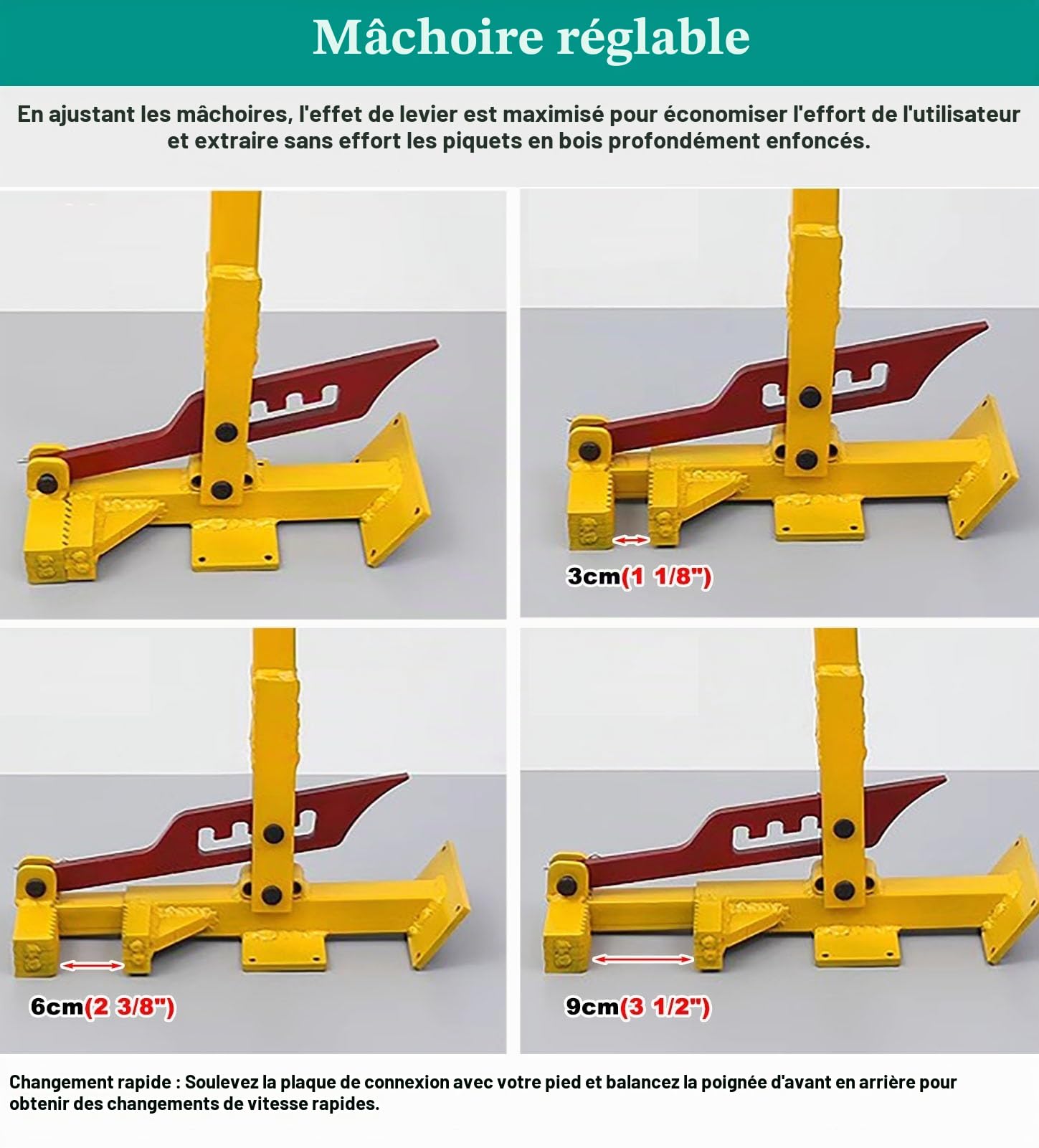 Extracteur Arrache-Souche de Grande Taille à Haut Levier - Déracine Complètement les Tiges Ligneuses de 3-9 cm, Outil de Retrait de Piquet Métallique pour Arbres/Arbustes/Vignes