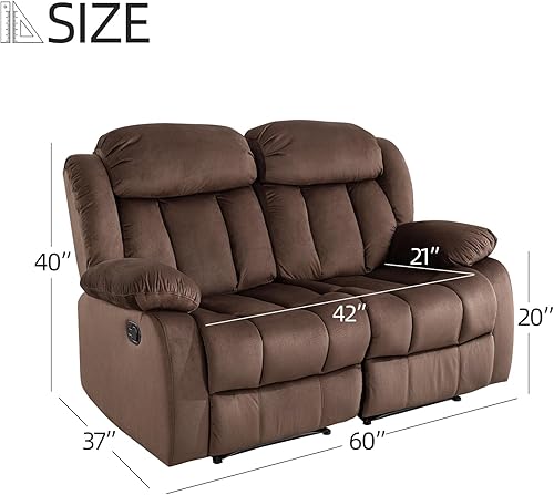 Miniatura 2 de Sofá reclinable manual, sofá clásico y reclinable con brazos y respaldo sobrerellenos para sala de estar, dormitorio, sofá biplaza, color marrón