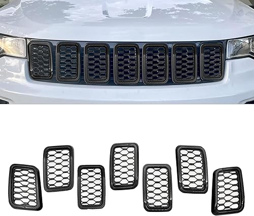 7 piezas de insertos de rejilla frontal de malla de panal para Jeep Grand Cherokee 2017 2018 2019 2020 2021 estilo de fibra de carbono
