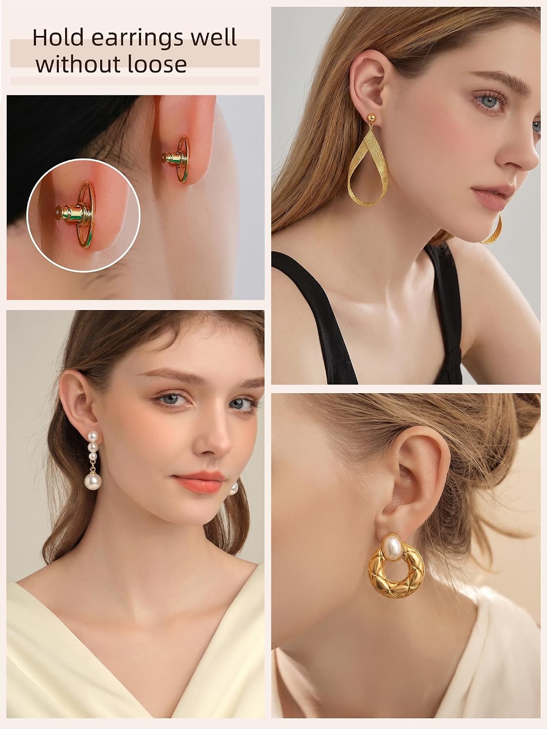 8PCS Earring Backs for Droopy Ears 14K Gold Plated Oval Shape Tight Locking Earring Backs for Heavy Earrings Studs Large Pierced Lifter Backings