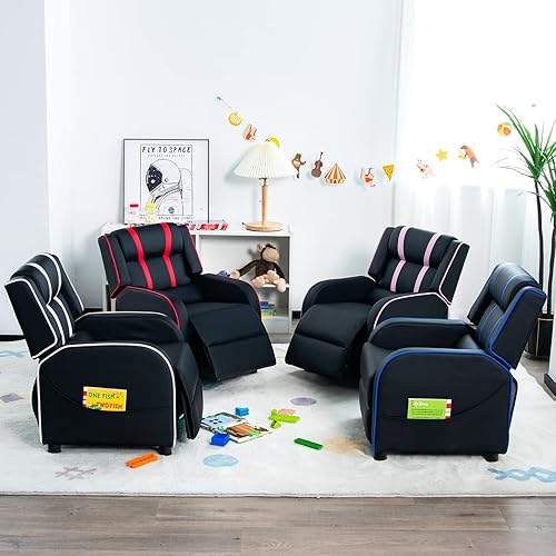 Miniatura 30 de Costzon Silla reclinable para niños, silla reclinable para juegos con bolsillos laterales, reposapiés, reposacabezas y soporte lumbar para rosado,