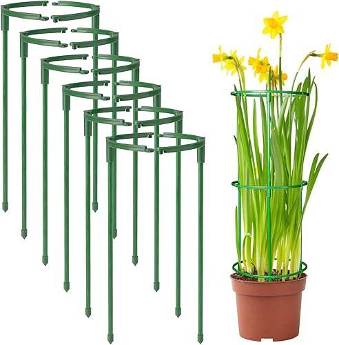 Paquete de 12 estacas de soporte para plantas semicirculares para plantas de interior, soporte apilable de 3 niveles para flores de jardín, jaulas