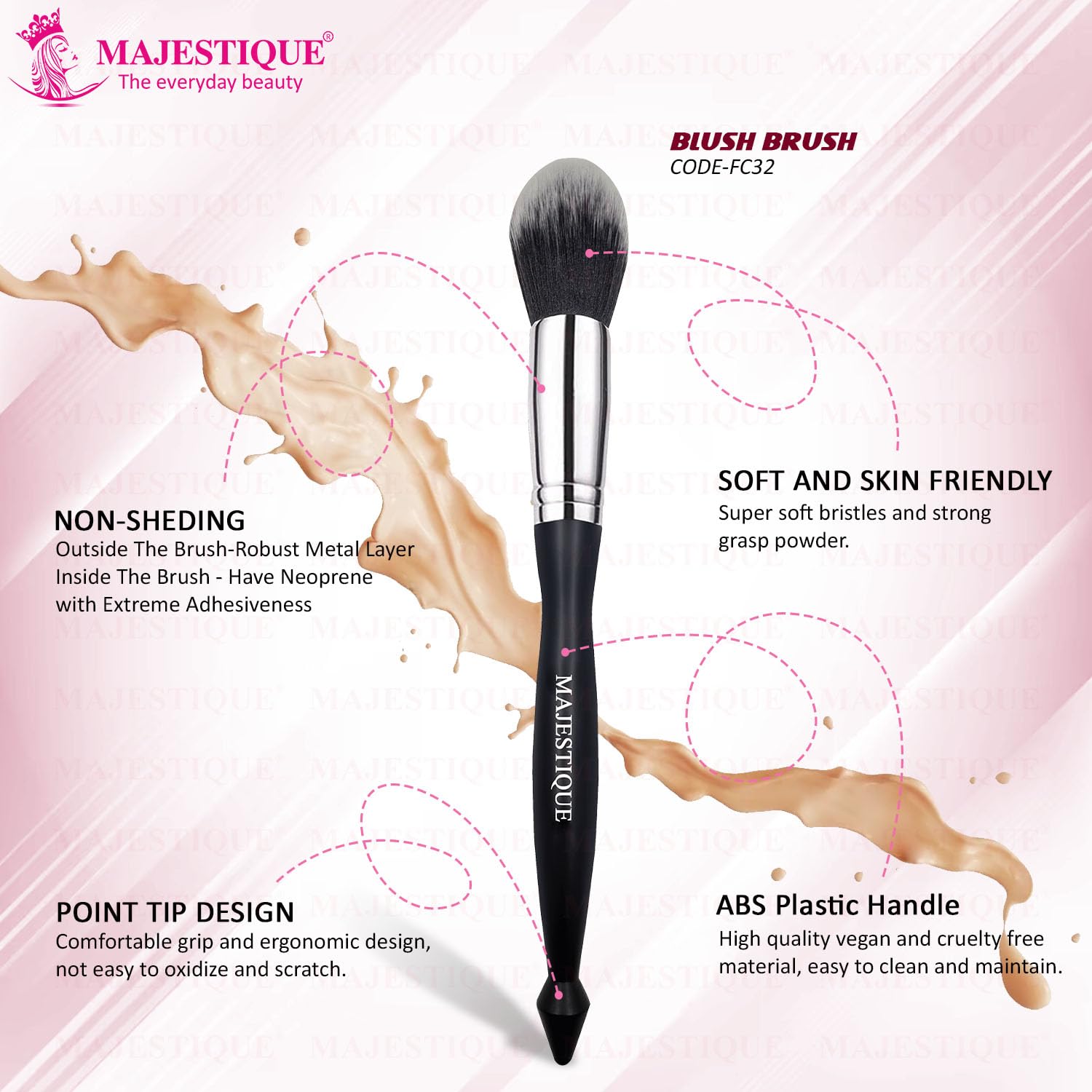 Majestique Large Powder Mineral Brush, Premium Synthetic Kabuki Brush Foundation Makeup Brush, Powder Brush and Blush Brush for Daily Makeup - FC32 1