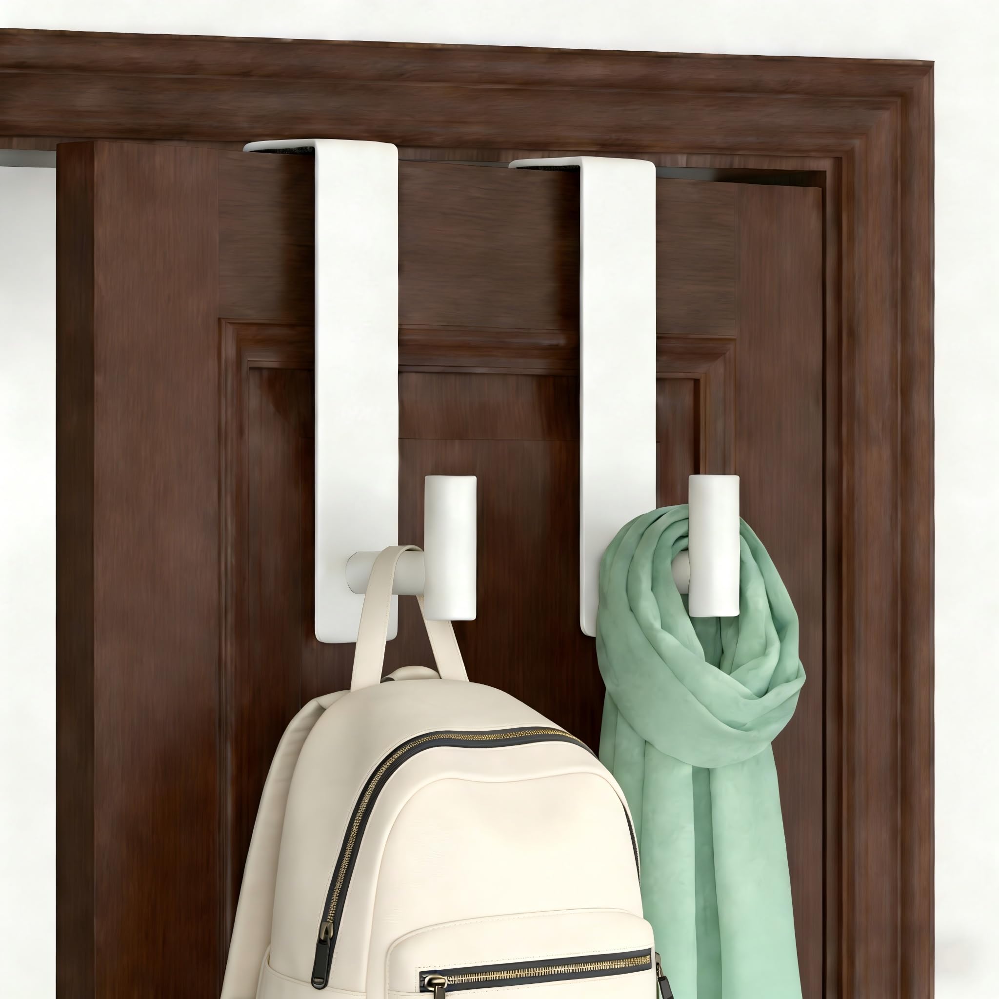 Stainless Steel Over The Door Hooks Heavy Duty, Bathroom Towel Holder Door Mount Coat Rack Towel Rack for Bedroom, Doors Hangers Towel Hooks for Bathroom Dorm Essentials (White, 2 Pack)