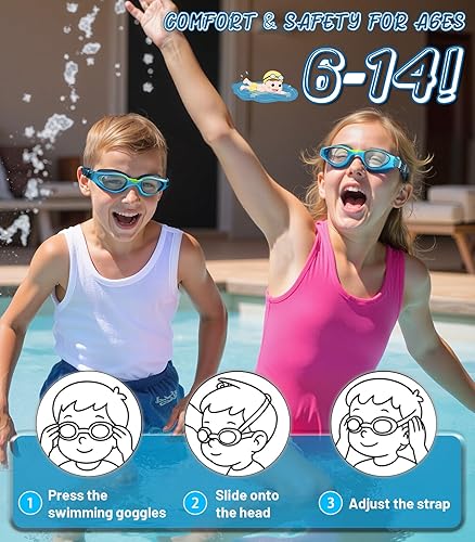 Miniatura 5 de Gafas de natación para niños de 6 a 14 años, antivaho con protección UV, gafas de natación transparentes, a prueba de fugas, para niños y niñas