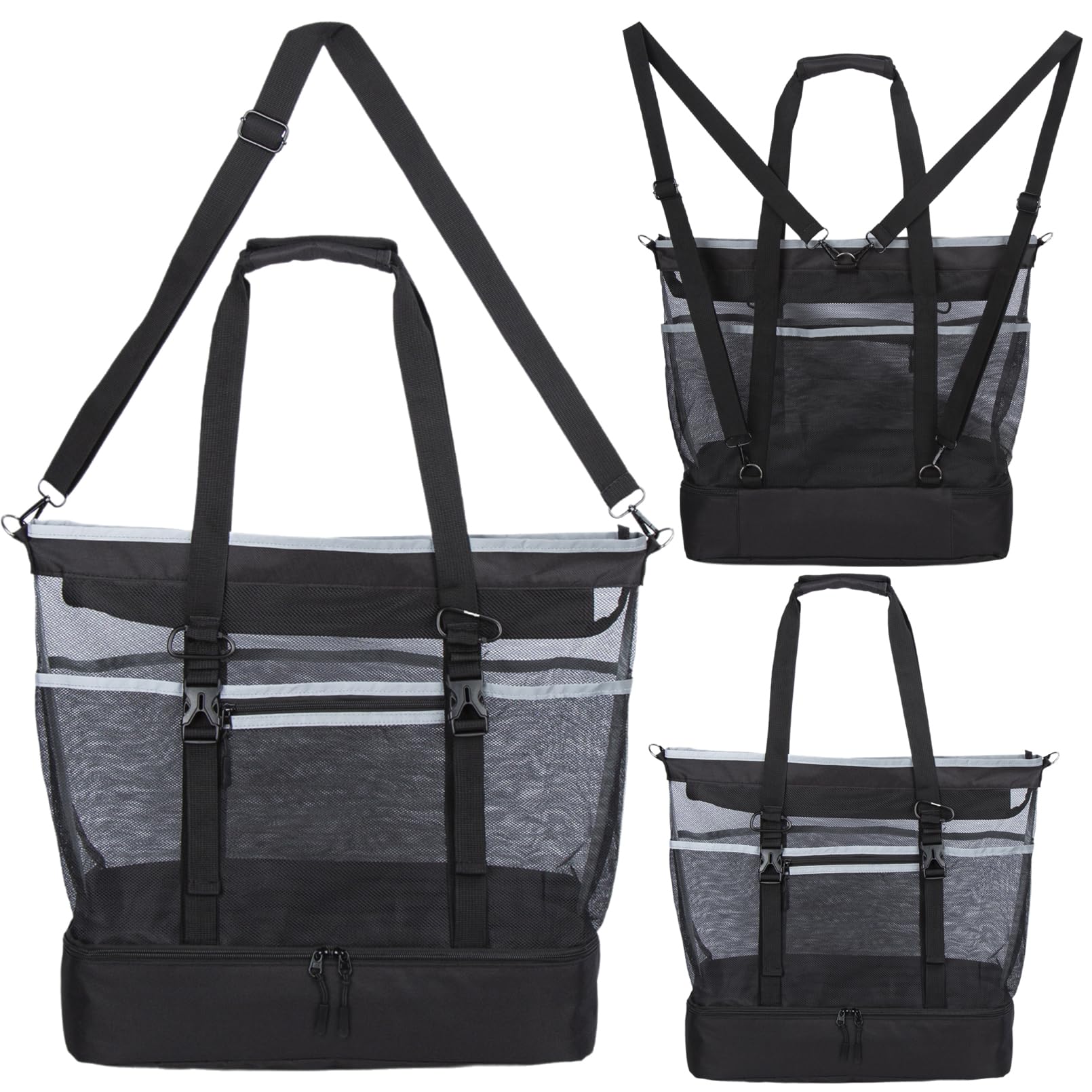 Unamujer Mesh Beach Bag with Cooler Large Travel Family Vacation Essentials Pool Swimming Zipper Pocket Durable 9 Pockets