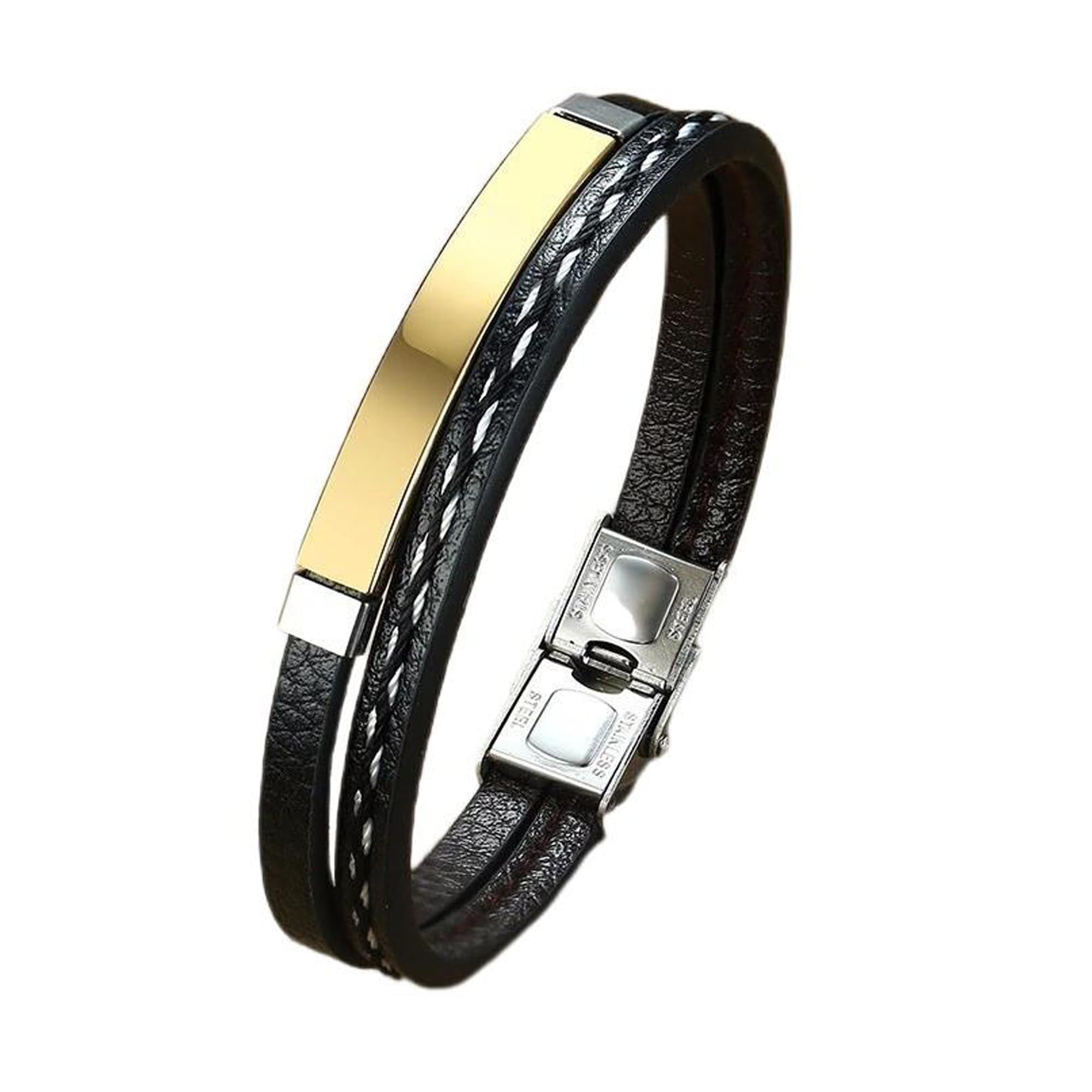 Born Free Slip-On Leather Bracelet with Black Gold Stainless Steel Head for Boys & Men (B0D9H2XS99) Amazon Price History, Amazon Price Tracker