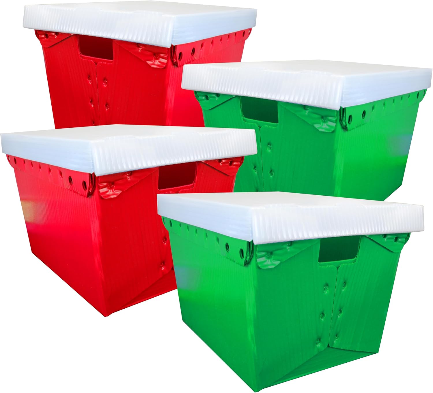 Flipside Products Storage Totes with Lids, Durable Plastic Storage Totes with Reinforced Metal Frame, Red and Green, Organization, Holiday, Christmas, Postal, 2 Pack