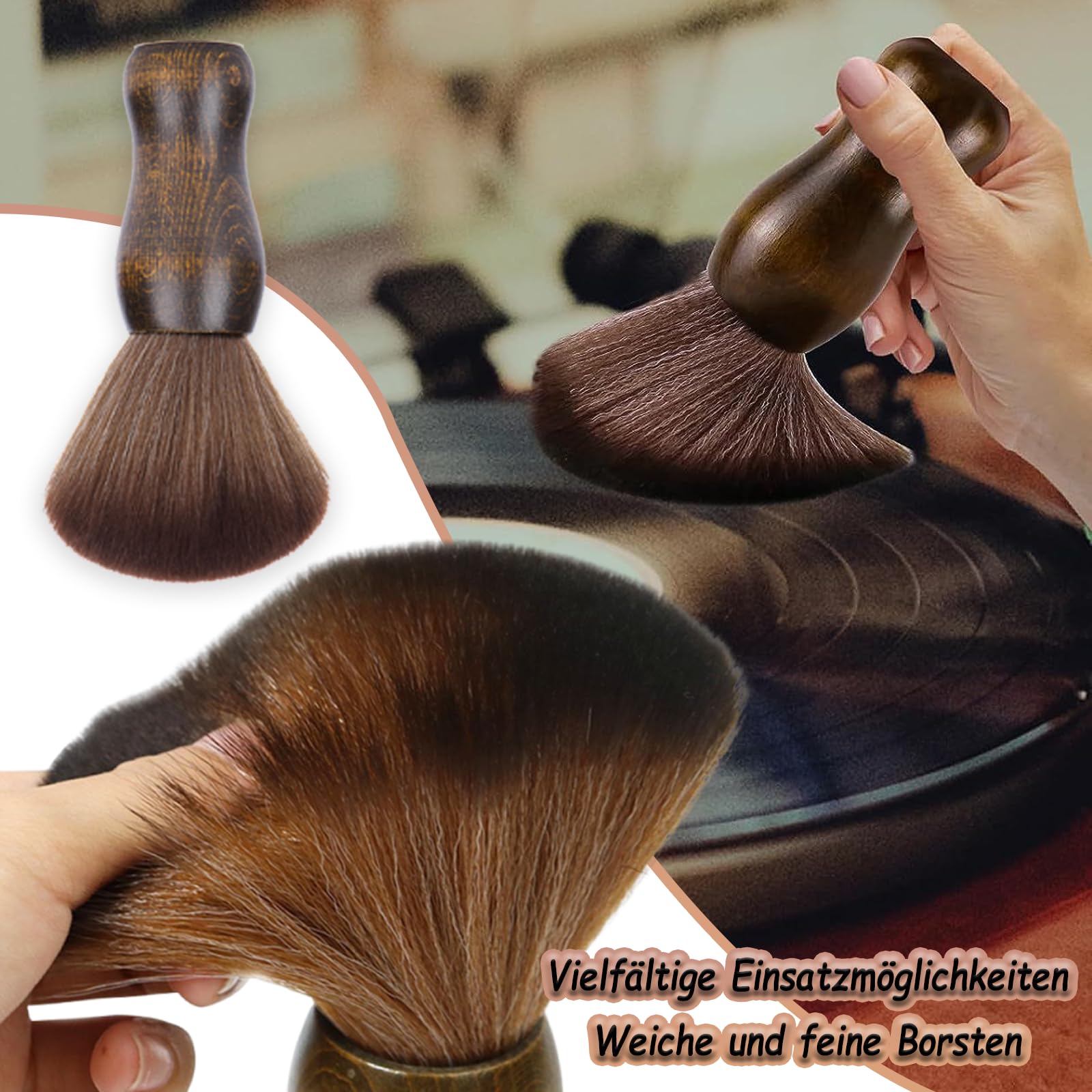 WhaleO Pennello da Barba Spazzola Barbiere per Salone,Pennello Professionale per Talco,Barbiere Collo Spazzola Spazzola Barba per Barber Shop,Spazzola Professionale per Parrucchieri/Barbiere in Legno