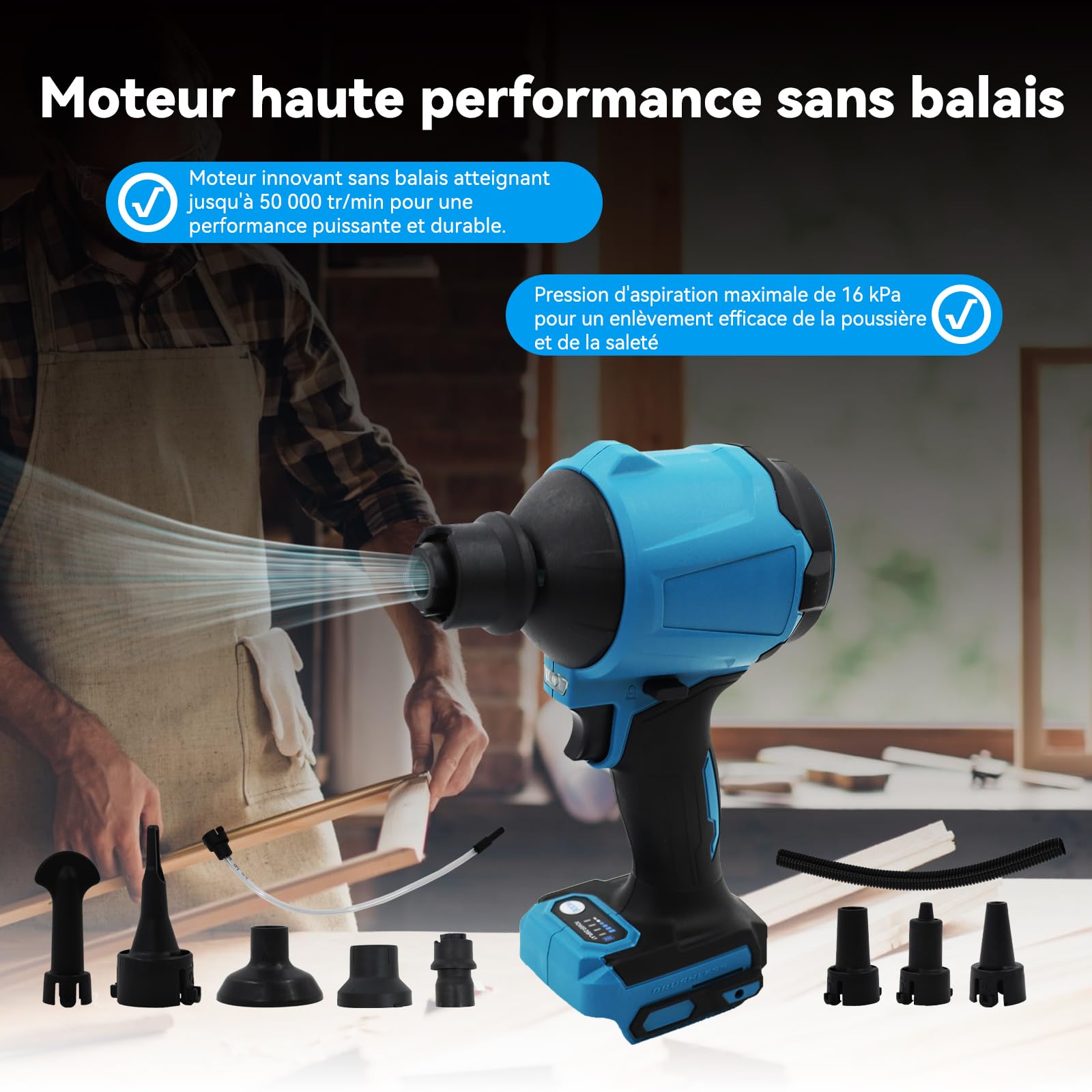 Souffleur haute vitesse 447 MPH sans balais compatible avec batterie Makita 14,4 V/18 V pour garage, atelier, nettoyage de la maison, outils uniquement, sans batterie