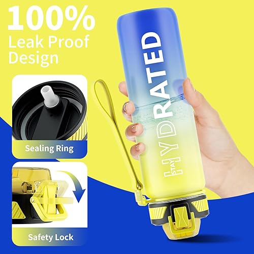 Miniatura 4 de QLUR Botella de agua con pajilla, botellas de agua motivacionales de 32 onzas con marcador de tiempo para beber, Tritan sin BPA, botella de agua