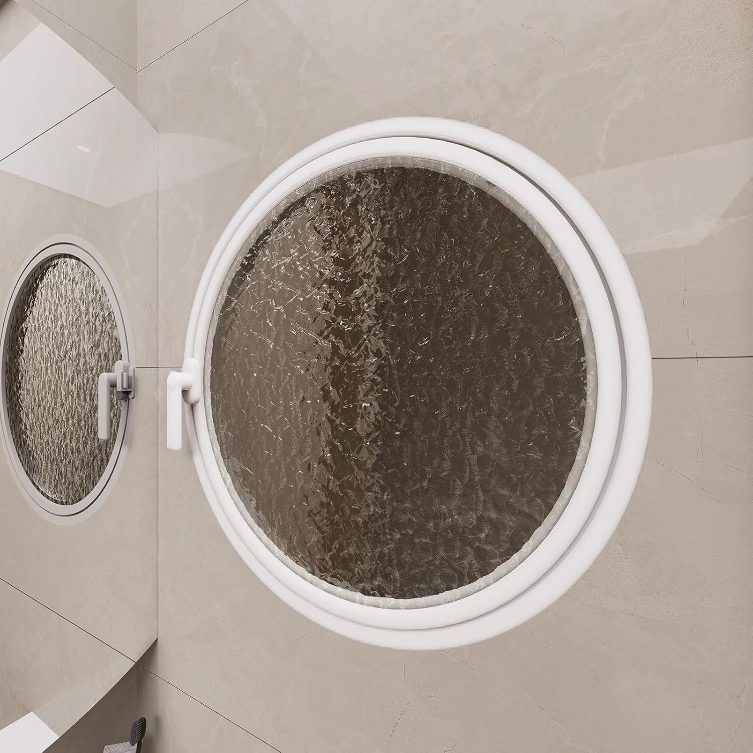 Rotating Ventilation Window,Round Ventilation Window, 40cm White Aluminum Alloy Canopy with Handle, Tempered Glass Design, Rippled Porthole, Privacy and Home Decoration Solution