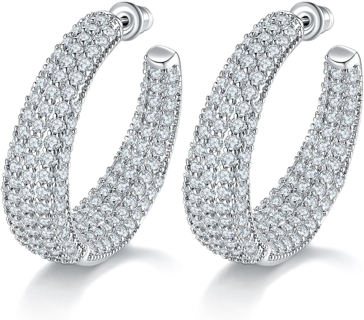 14K White Gold Plated Silver Hoop Earrings for Women, Light Weight Huggie Earrings for Women20mm,30mm,40mm Trendy CZ Drop Dangle Earrings with S925 Stertling Silver Post, Hypoallergenic Jewelry for Gifts.