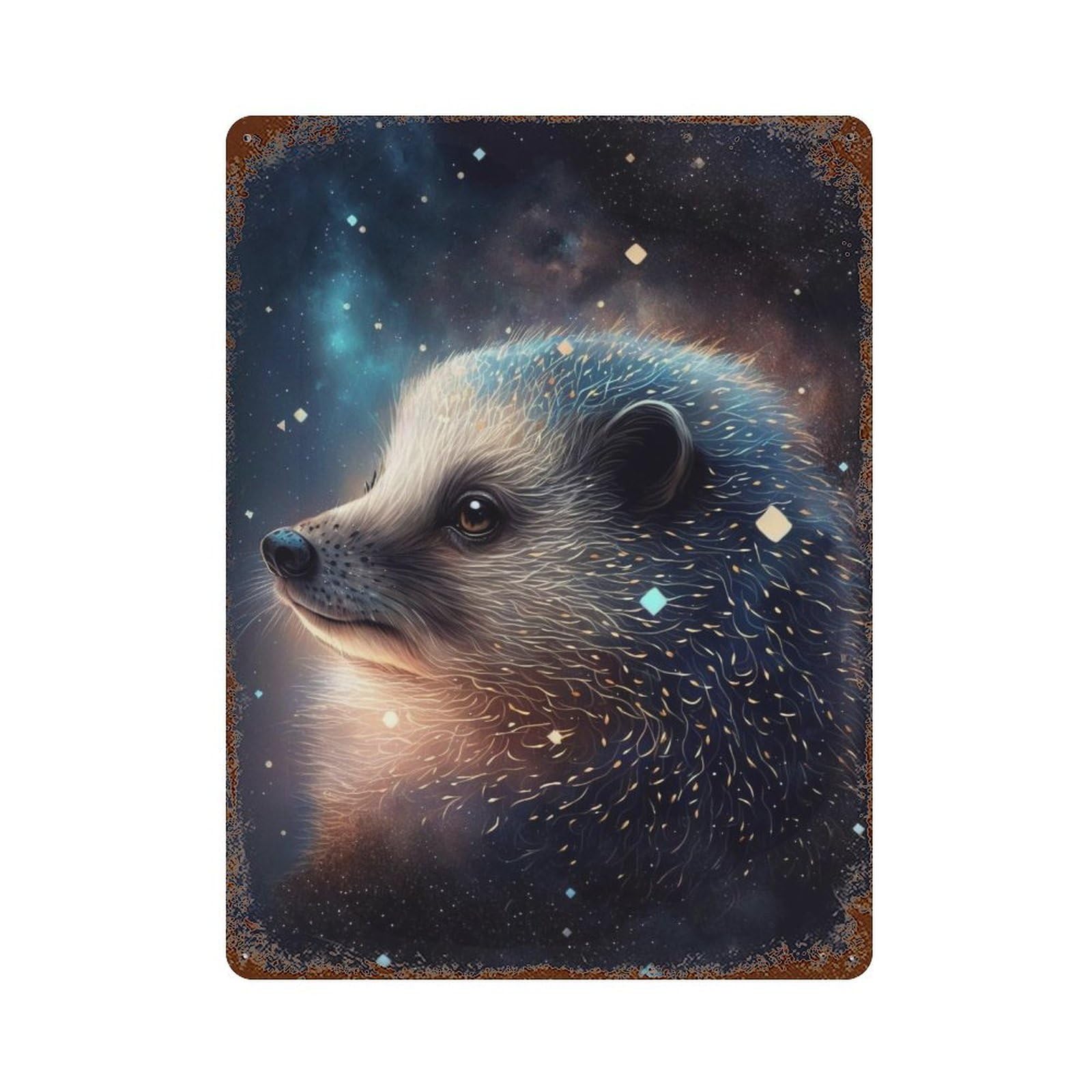 Galactic Hedgehog Art Print -2 15.7"x11.8" Vintage Metal Tin Sign, Shabby Chic Decor for Office, Studio And Wall Decor