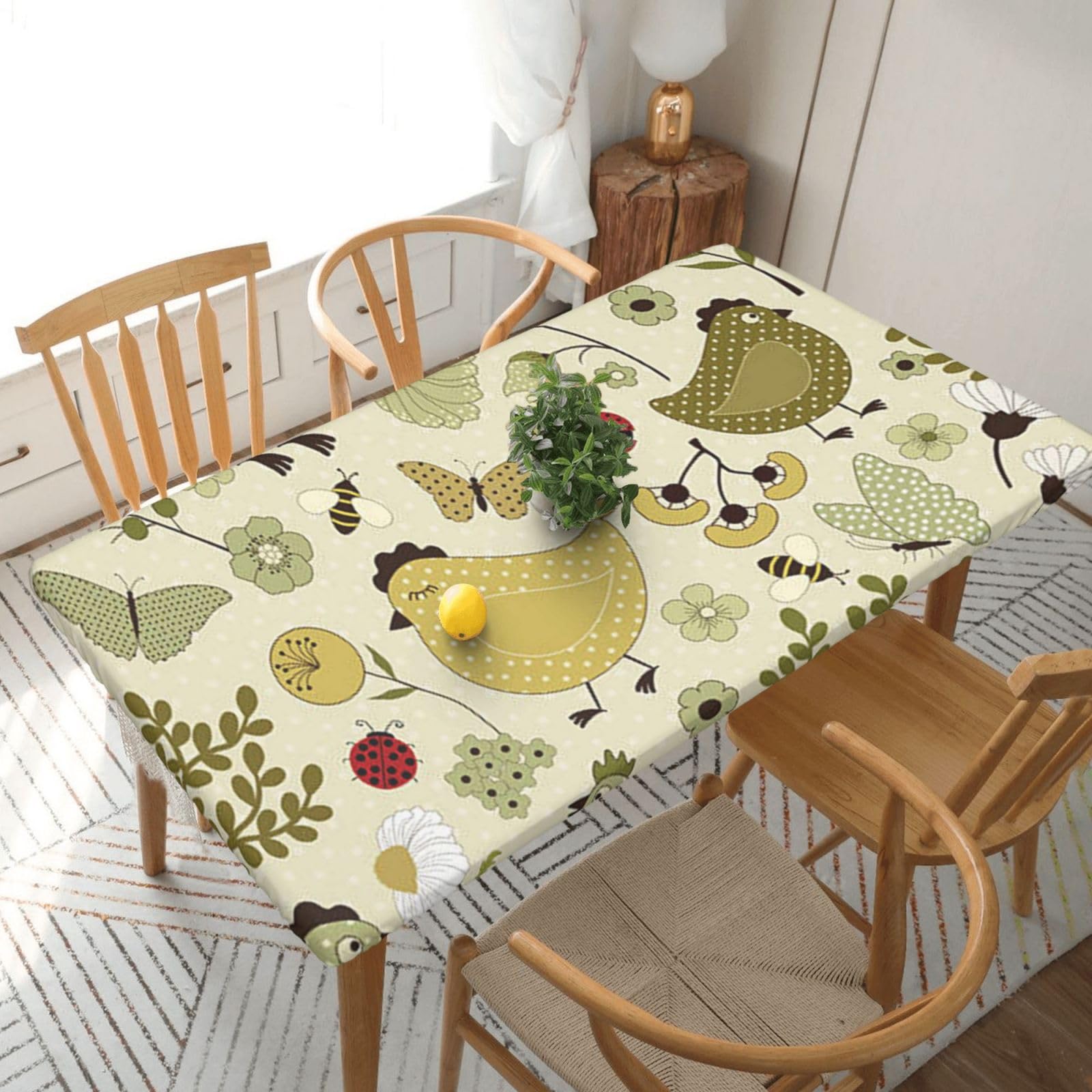 BNVSADC yellow leaves chicken Printed 5FT Tablecloth Polyester Kitchen Water Resistant Table Cloth Dining Table Decoration Table Covers, 152x76 CM