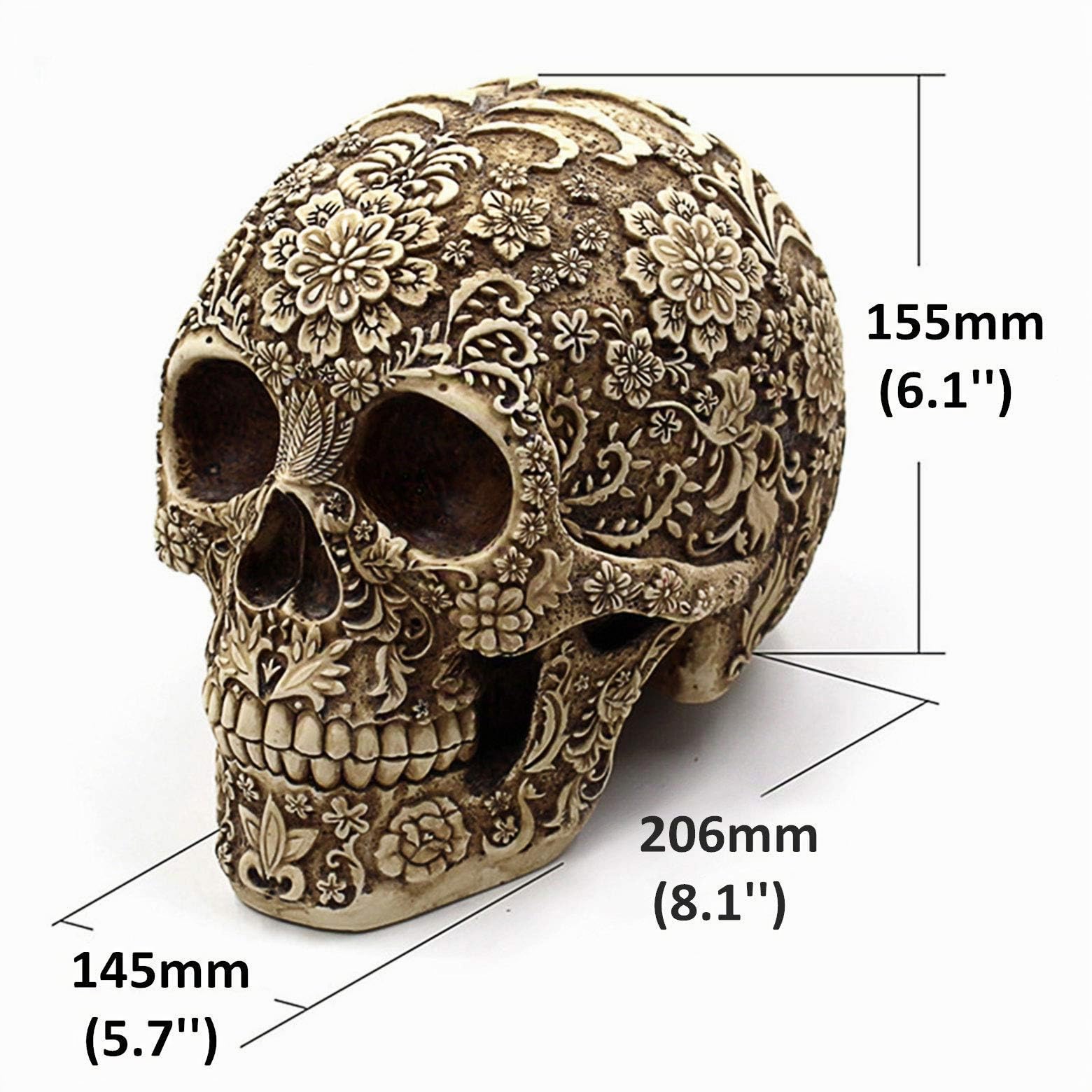 UJOY Kreative Totenkopf-Blumen-Skulptur 20cm menschlicher Kopf, Skelett-Statue Sammlerstück Halloween-Dekoration Heimdekoration, kunstvolles Blumen-Totenkopf-Gesicht realistisches Modell Skulptur