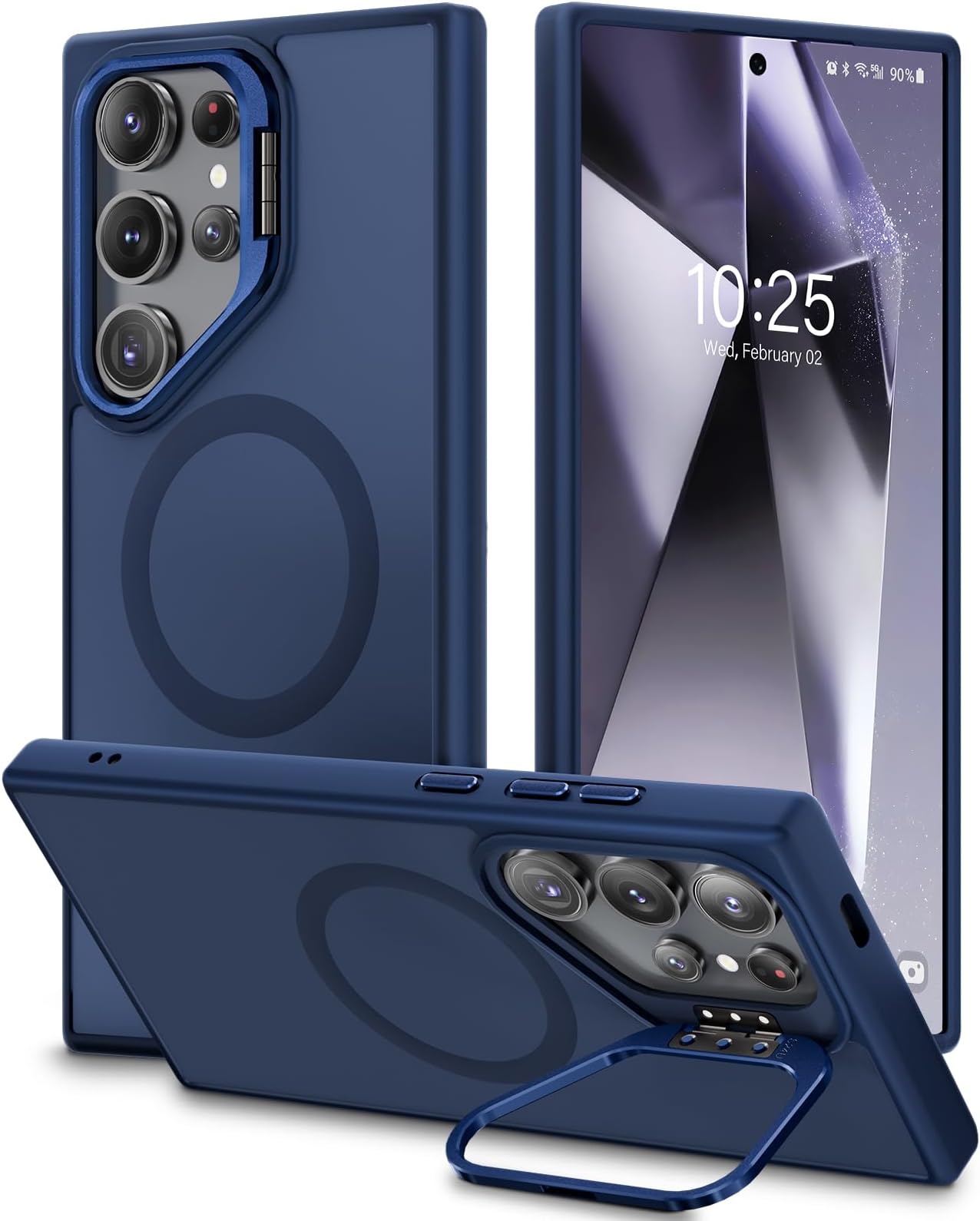 Beeasy Case for Samsung Galaxy S24 Ultra, Compatible with MagSafe, Magnetic Case with Metal Kickstand Military Protection, Scratch Resistant, Translucent Blue