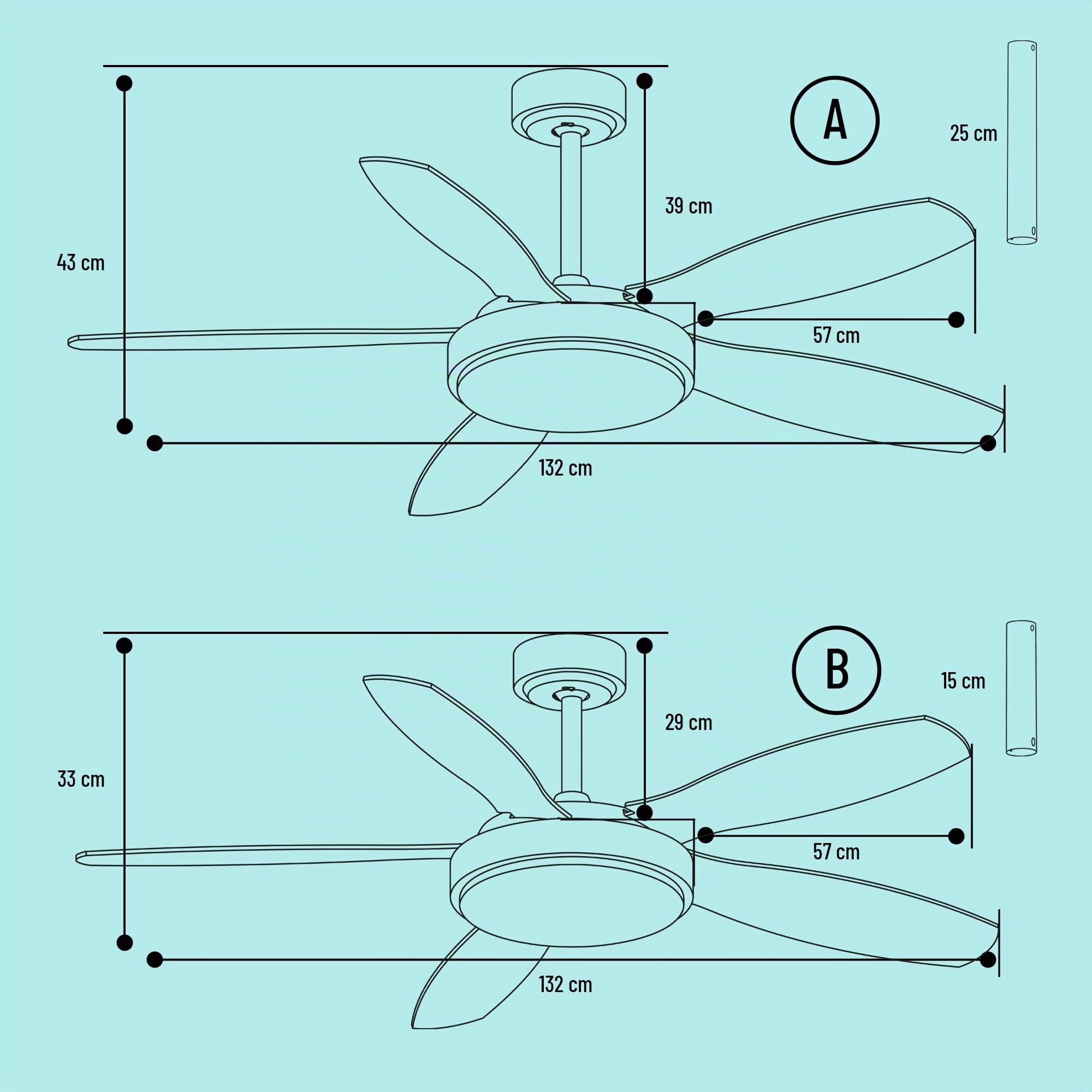 Noaton® Maia Ventilatore da soffitto con illuminazione, bianco/acero, diametro 132 cm, motore DC 41 W, LED 24 W, telecomando, portata d'aria fino a 198 m3/min, asta di prolunga 15/25 cm